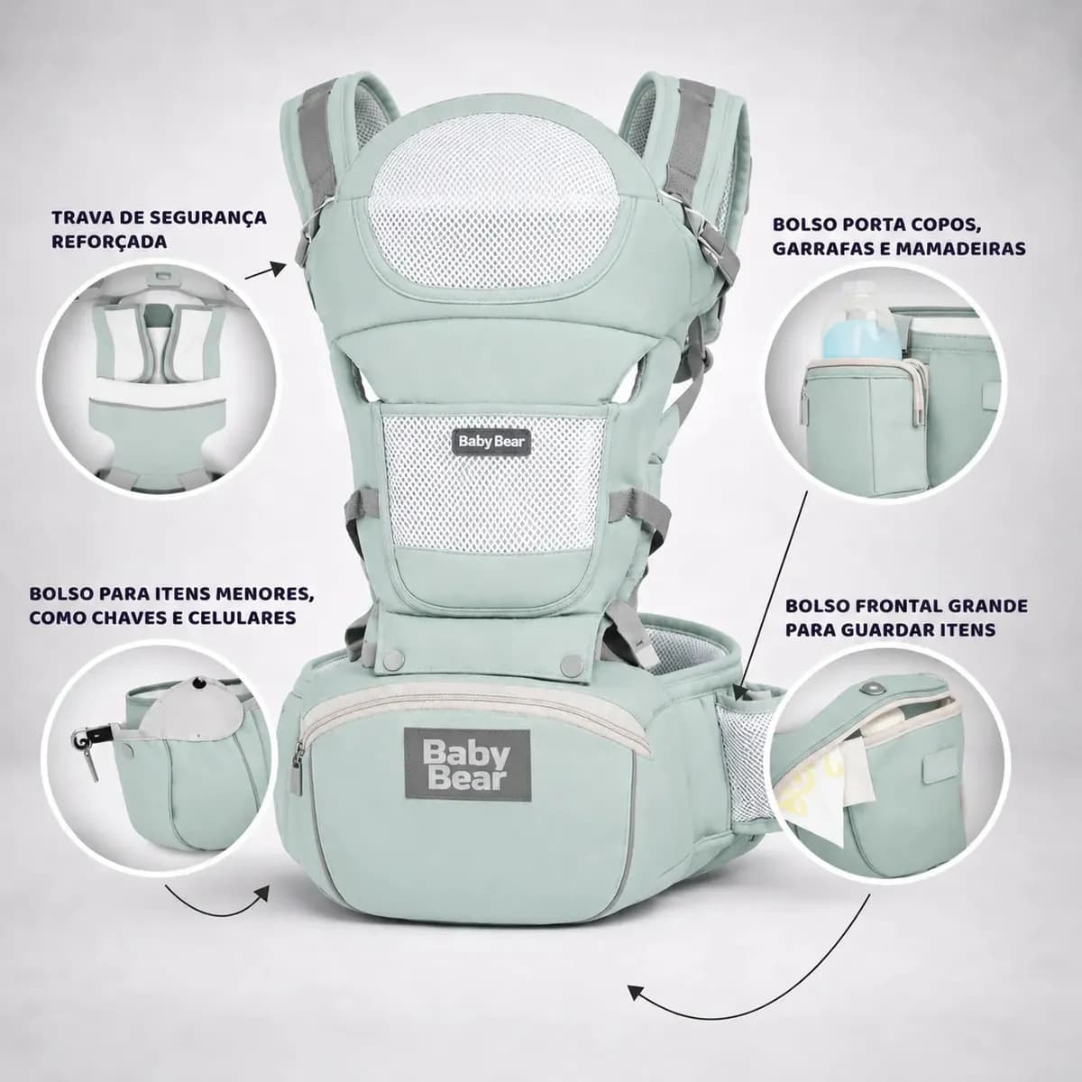 Bolsa Canguru Ergonômico Baby Bear Premium 12 Posições 4 Em 1 Cor Verde — imagem 3