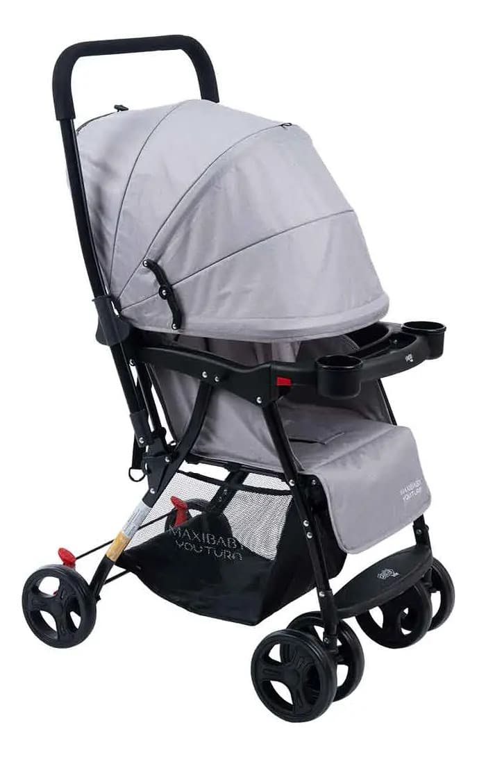 Carrinho de Bebê Maxi Baby Youturn Cinza Alça Reversível Dobrável Compacto até 15kg Recém-Nascido a 3 Anos Cinto 5 Pontos Capota Retrátil Bandeja Removível 4 Ro — imagem 3
