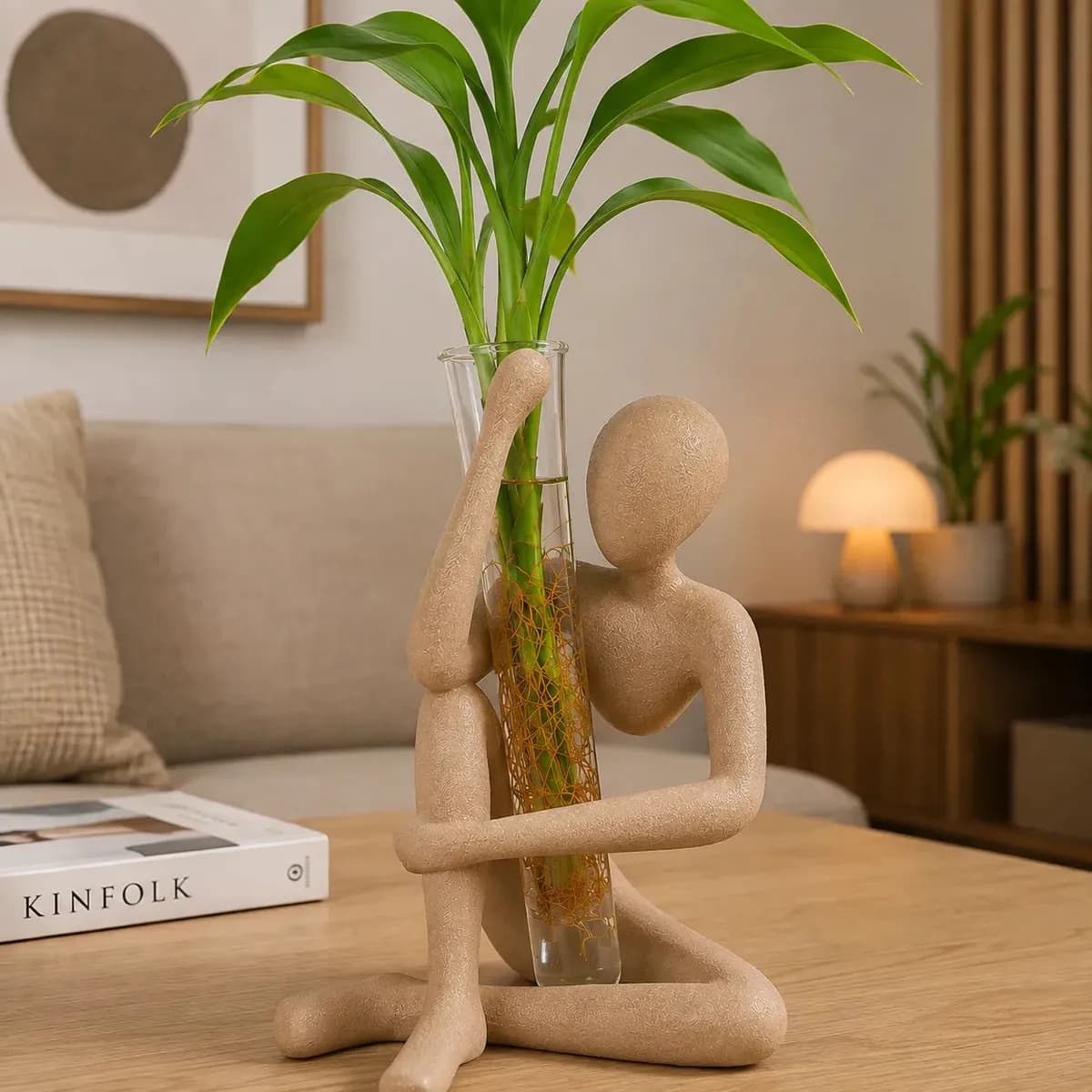 Vaso Decorativo Pensador Com Tubo De Vidro Para Plantas Cor Marrom-claro Areia — imagem 2
