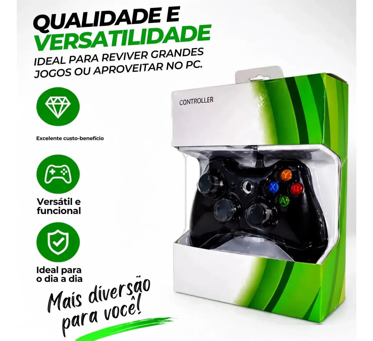 Controle Para Xbox 360 Com Fio Joystick Manete Gamepass Steam Tv Pc Android - Crowley — imagem 5