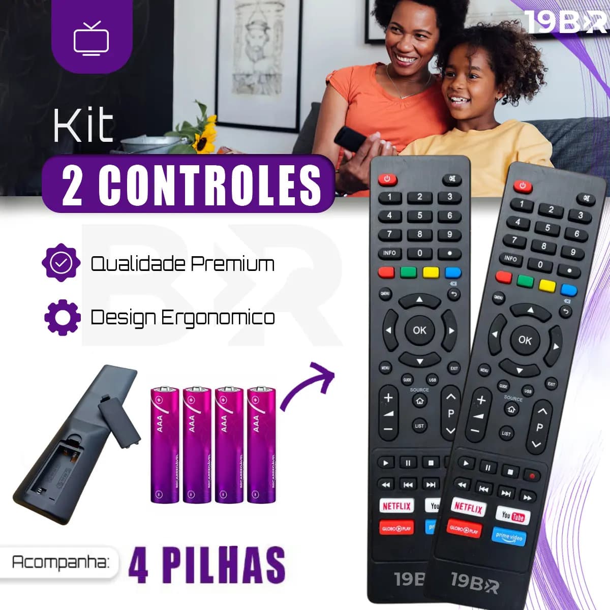 Kit 2 Controle Remoto Para Tv Philco Smart 4k Teclas Netflix, Youtube, Globoplay E Prime Video — imagem 2
