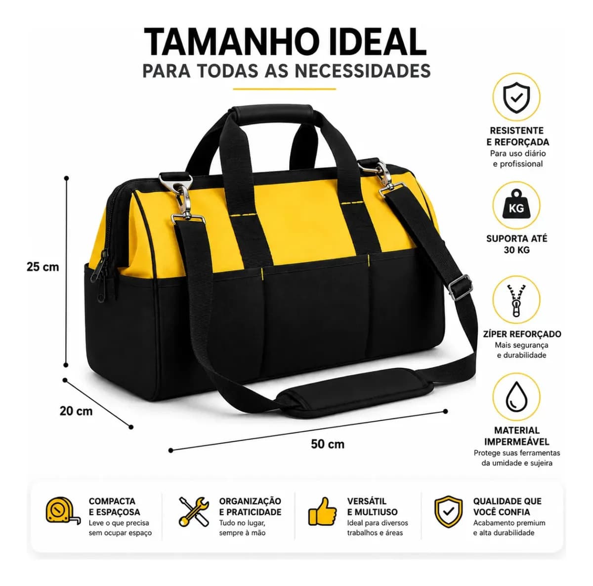 Bolsa Ferramentas Grande Reforçada Manutenção Eletricista Com Alça Laranja — imagem 4