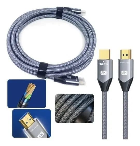 Cabo HDMI 2.1 8K 120Hz 2 Metros Conector Ouro Alta Velocidade — imagem 3