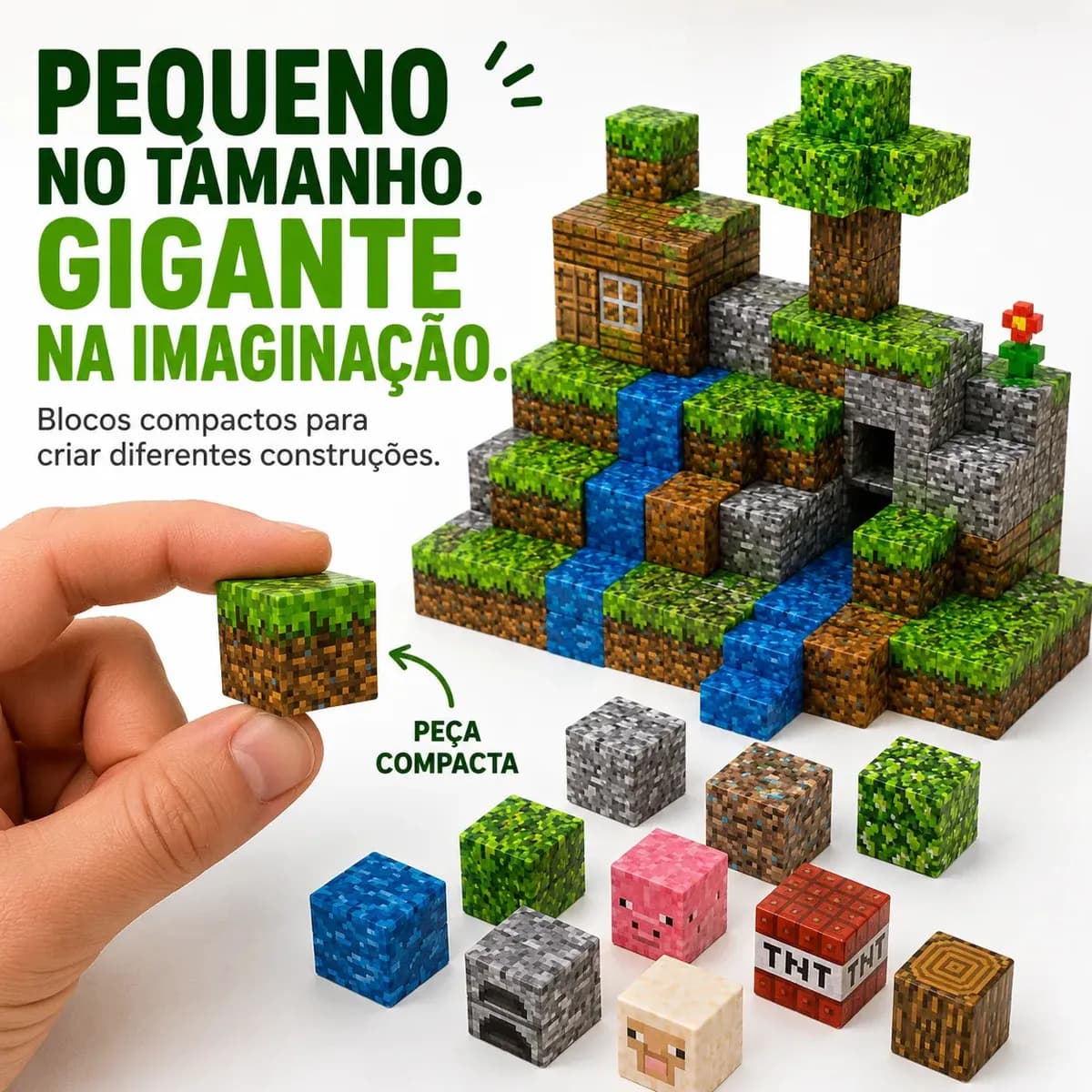 Blocos de Montar Magnético 100 Peças Criativo Mundo De Cubo Construção 3d Infantil Educativo Com Personagens Brinquedo Nanotoyzzz — imagem 4