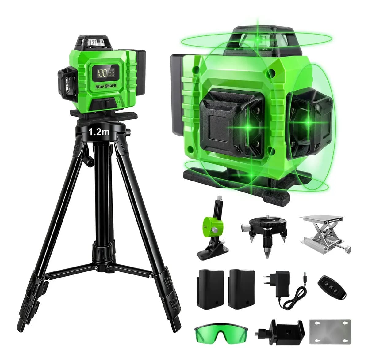 Nível Laser Verde 16 Linhas War Shark 2 Bateria+1.2m Tripé
