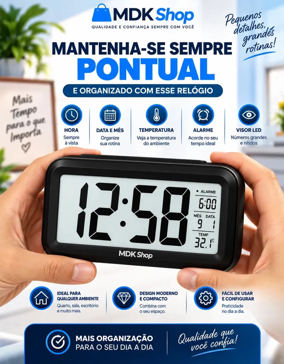 Relógio Digital Despertador Mesa Cabeceira Quarto Idoso Cor Preto Micgeek — imagem 6