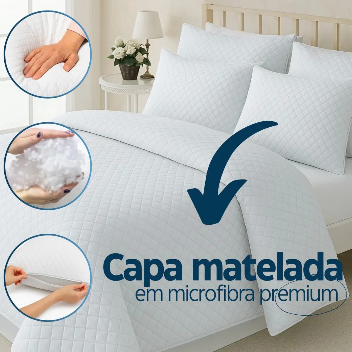 Kit 2 Travesseiros Luxo Matelado Fibra Antialérgica 70x50cm Branco — imagem 3