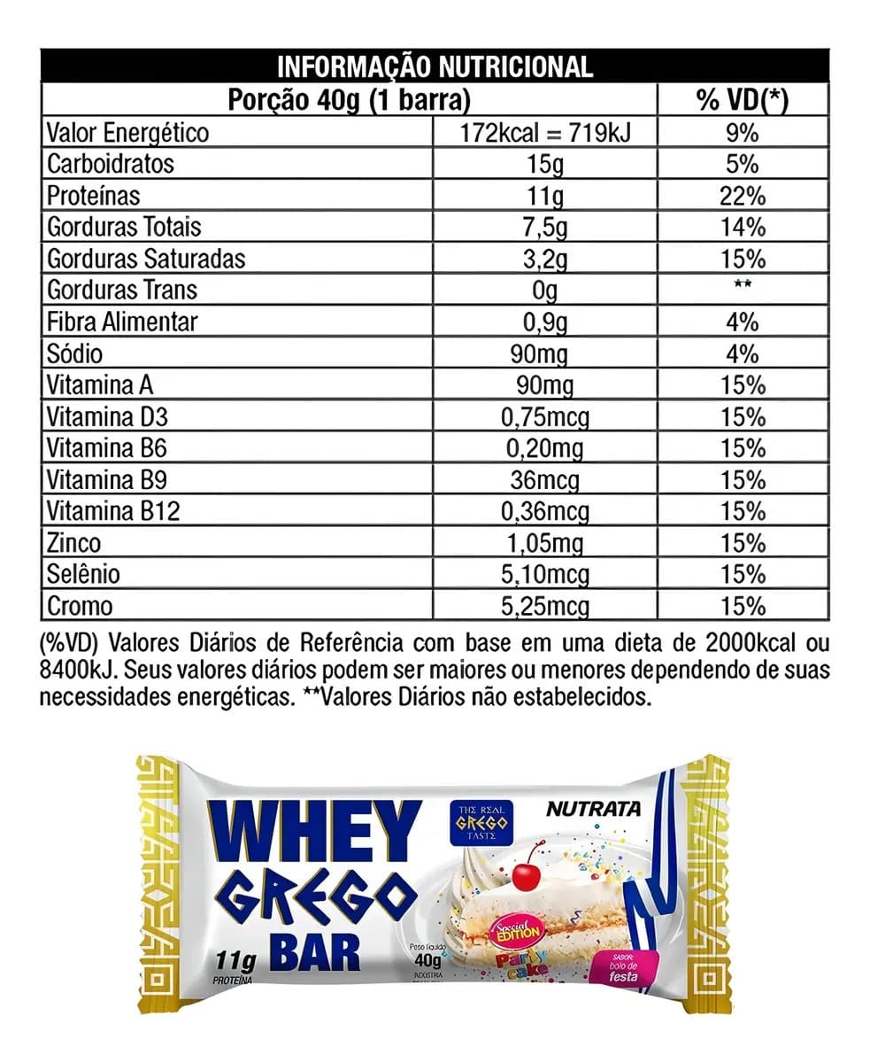 Whey Grego Bar (caixa 12 Unidades) - Nutrata Barra Proteina Sabor Bolo de festa — imagem 5