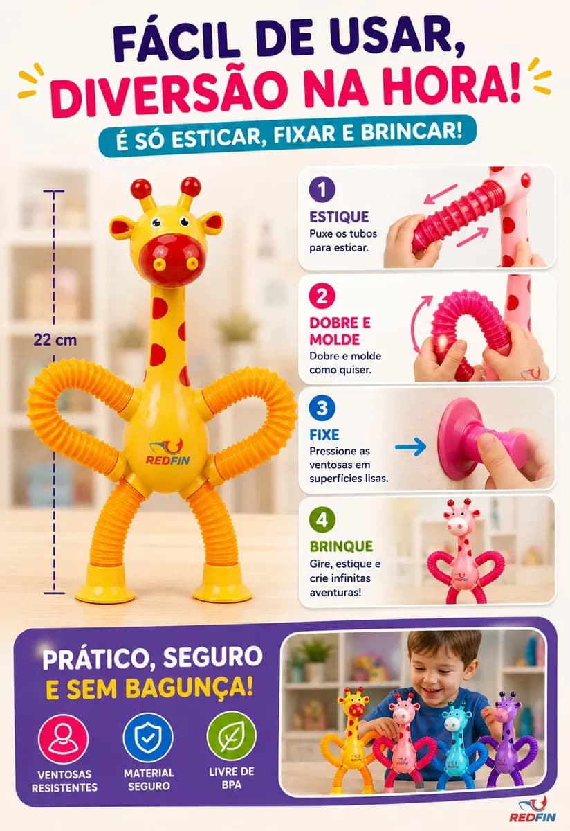 Kit 4 Girafas Sensoriais Anti Stress Pop Tube Brinquedo Sensorial Infantil Flexível Com Ventosa Alívio Estresse Ansiedade Autismo TDAH Montessori Meninos Menina — imagem 3