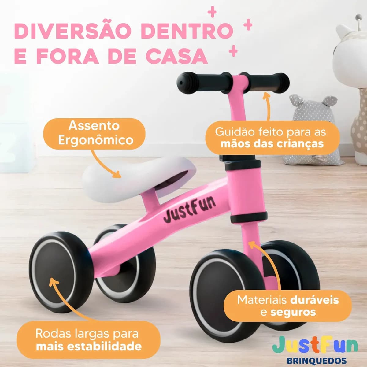 Bicicleta De Equilíbrio Bike Infantil Sem Pedal JustFun Brinquedos Cor Rosa — imagem 5