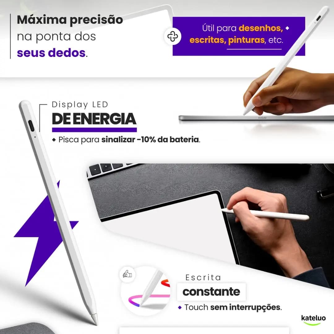 Caneta Stylus Universal Alta Precisão Para Tablet Positivo Android Kateluo Branco — imagem 2
