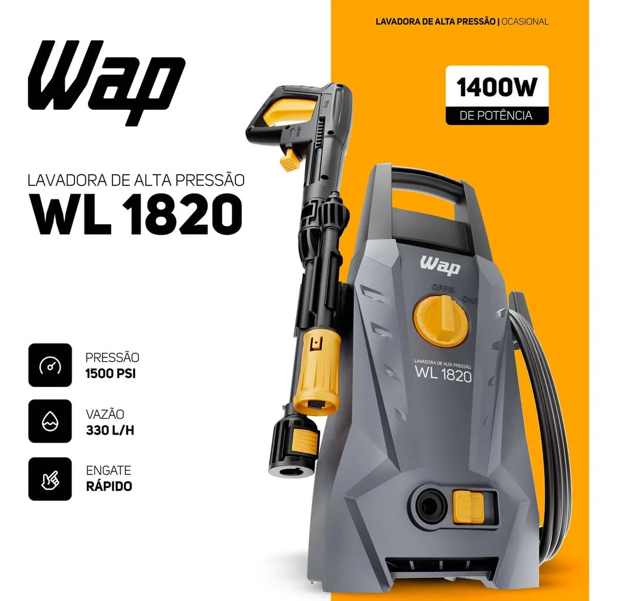 Lavadora de Alta Pressão WAP WL 1820 com Stop Total, Jato Leque e Concentrado — imagem 2