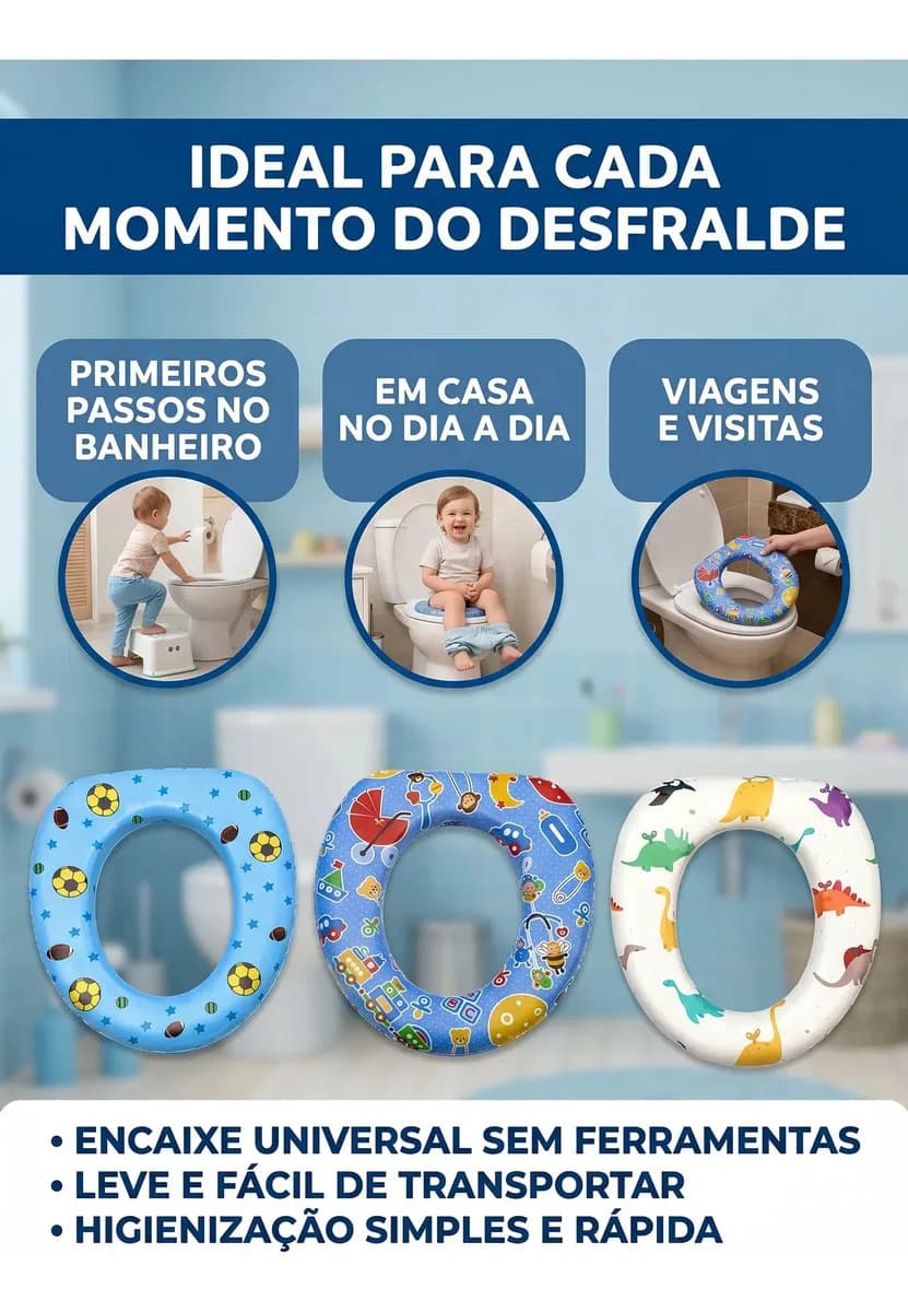 Assento Redutor Sanitário Infantil Menino Almofadado Anatômico Confortável Antiderrapante Higiênico Ajustável Universal Vaso Banheiro Treinamento Desfralde Segu — imagem 3
