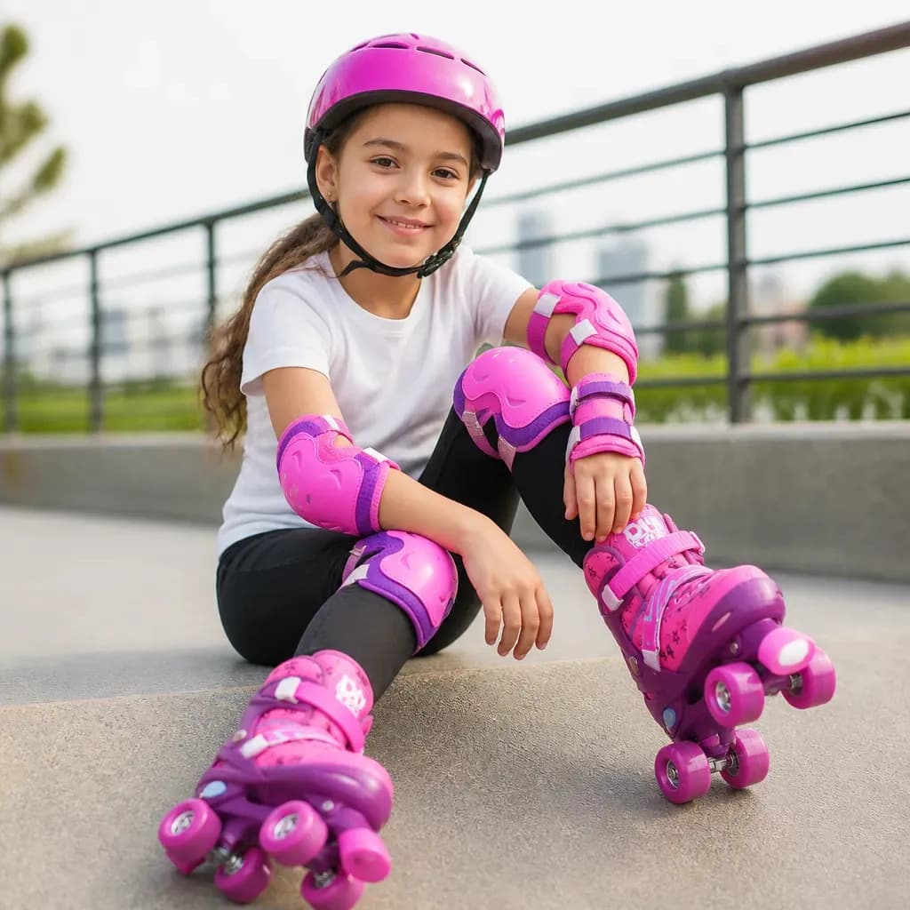 Patins 4 Rodas Ajustável Rosa DM Toys com Proteção Infantil 30-33 — imagem 2
