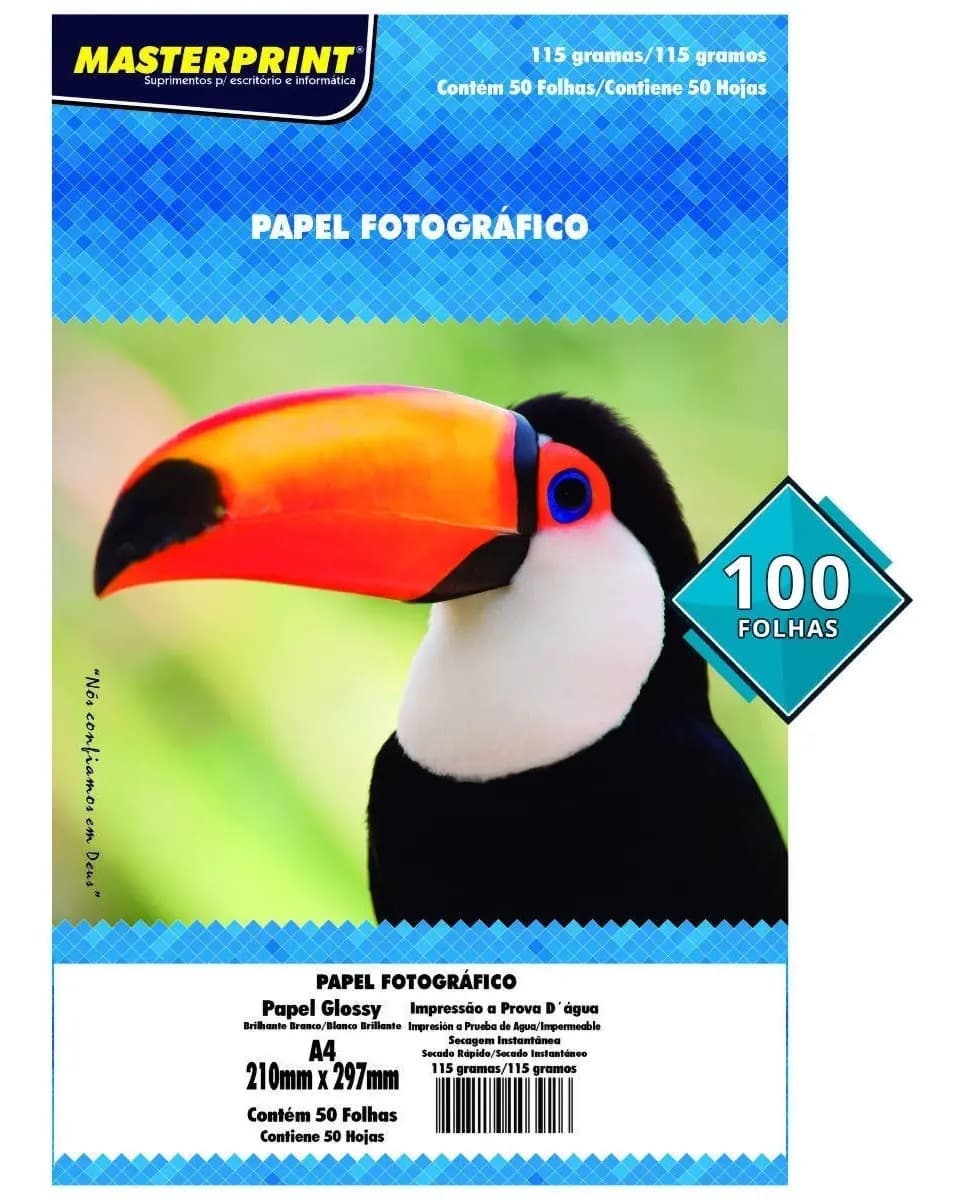 Papel Fotográfico Glossy A4 115g Branco 100 Folhas Masterprint