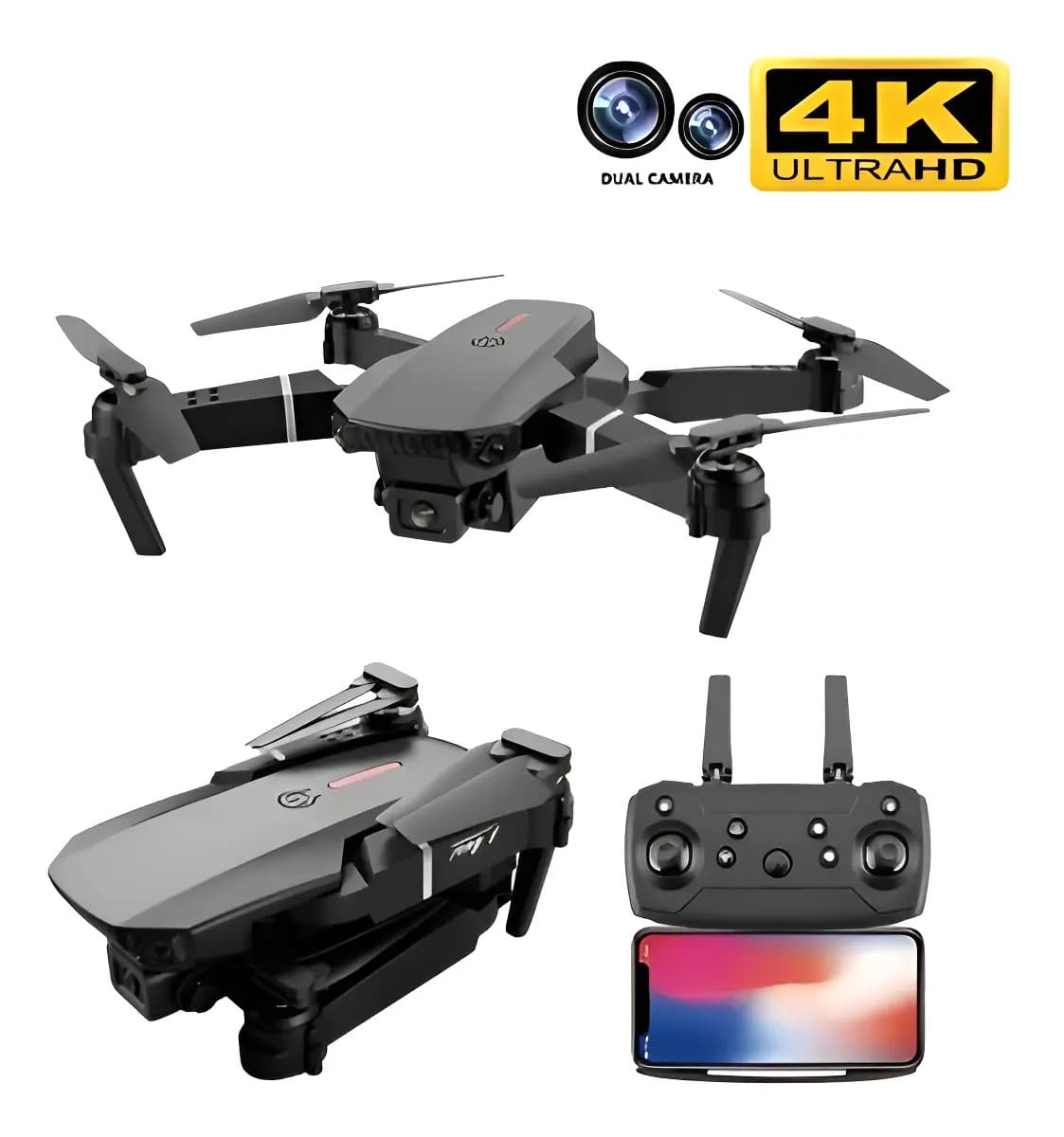 Drone E88 Com Câmera Wifi Com Case 1 Baterias + Controle Remoto Drone Preto Profssional — imagem 4