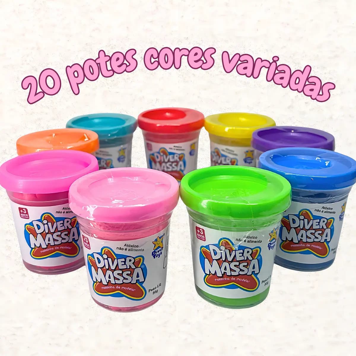 Kit Massinha de Modelar 20 Potes 50g Diver Toys com Moldes Sortidos — imagem 3