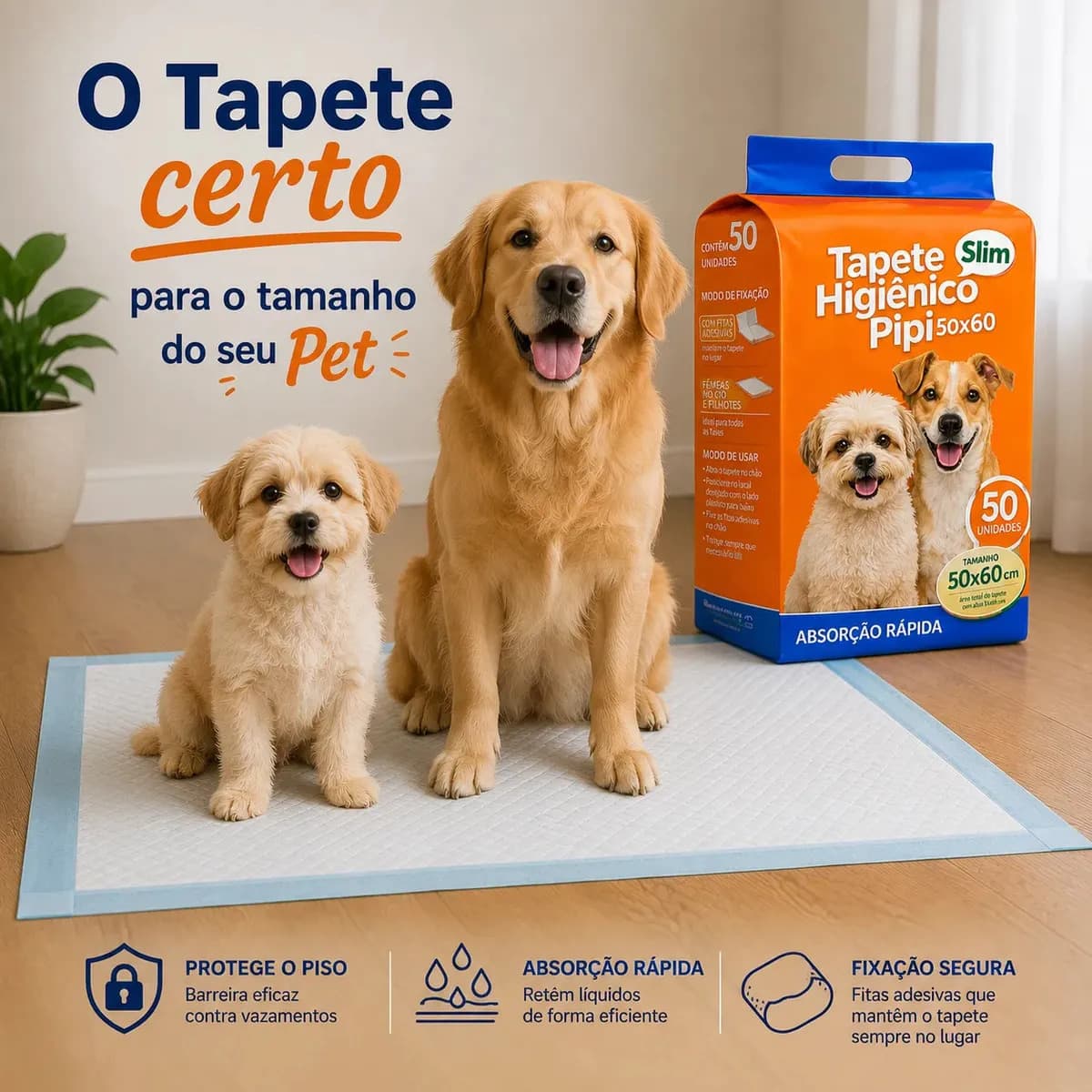 Tapete Higiênico Para Cães Gatos Pets Manta Absorvente 50 Unidades 50x60Cm Branco Fralda Pet Cachorro Camadas De Proteção Bloqueador De Odor Linha Premium Com C — imagem 5