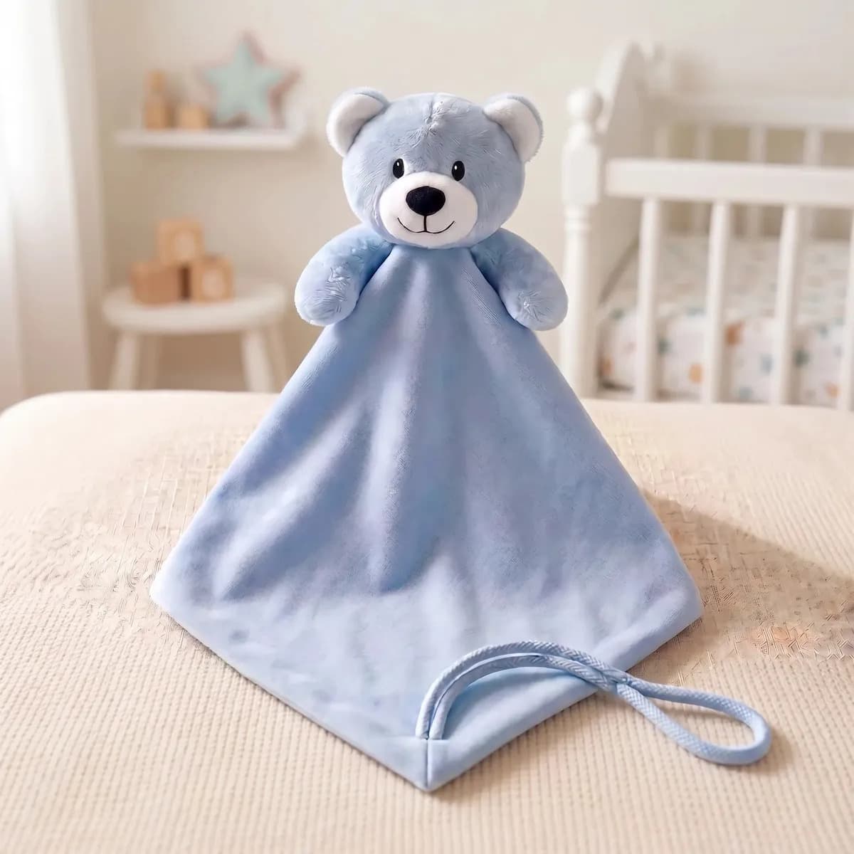 Naninha Ursinho Algodão Doce Bebê Antialérgica Azul Recém-Nascido 0 a 24 Meses Textura Macia Lavável na Máquina Adequada para Secadora 30x35cm Kit com 1 Peça Pr