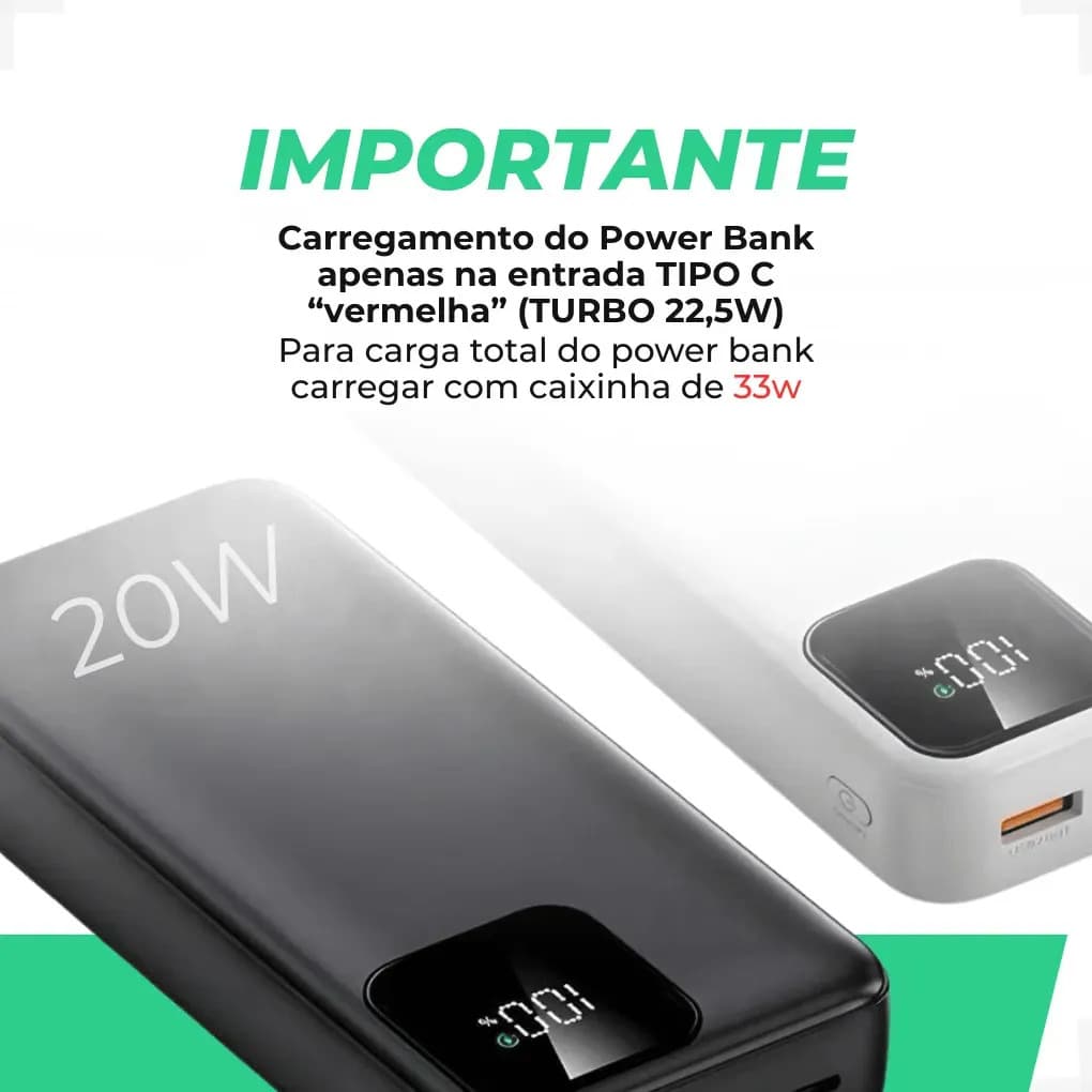 Power Bank Nixzen 20.000 mAh com Carregamento Rápido Turbo para Celular USB-C — imagem 6