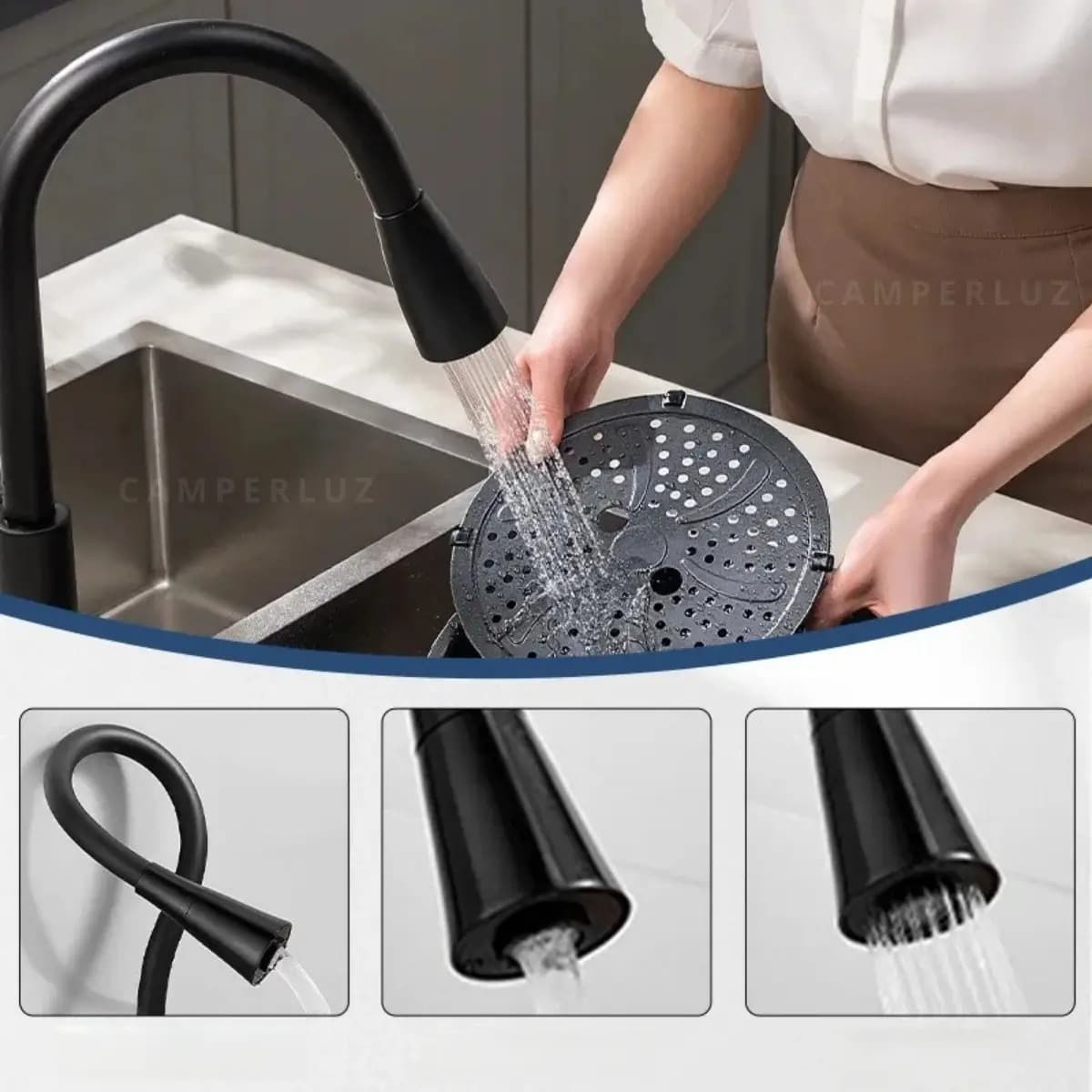 Torneira Gourmet Luxo Flexível Cozinha Bancada 2 Jatos Pia Cor Preto - Marca Camperluz — imagem 5
