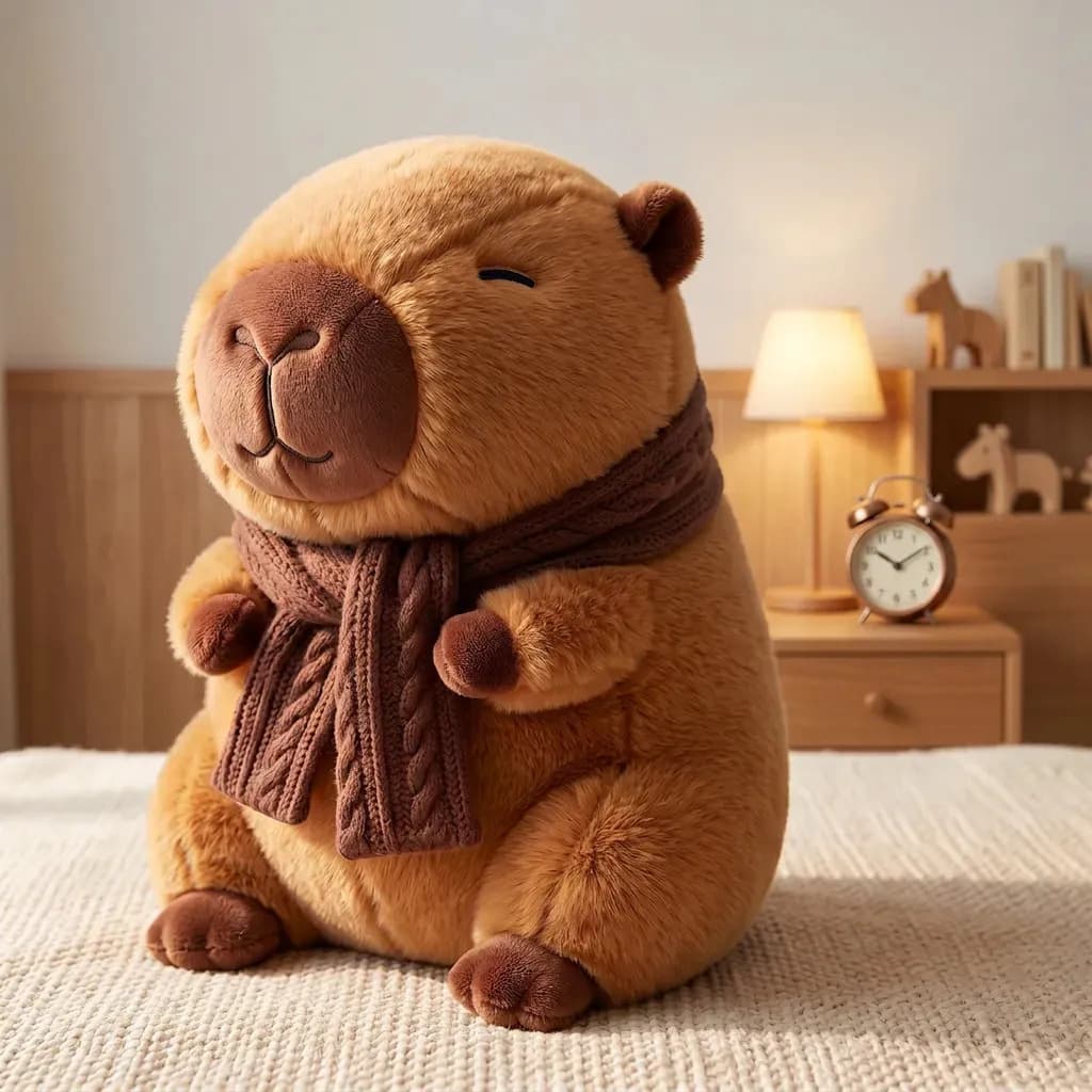 Pelúcia Capivara Cachecol Inverno Marrom Boneco Capybara Capibara Filó Bicho De Pelúcia Ursinho Brinquedo Animal Decoração Enfeite Quarto Dormitório Infantil Co