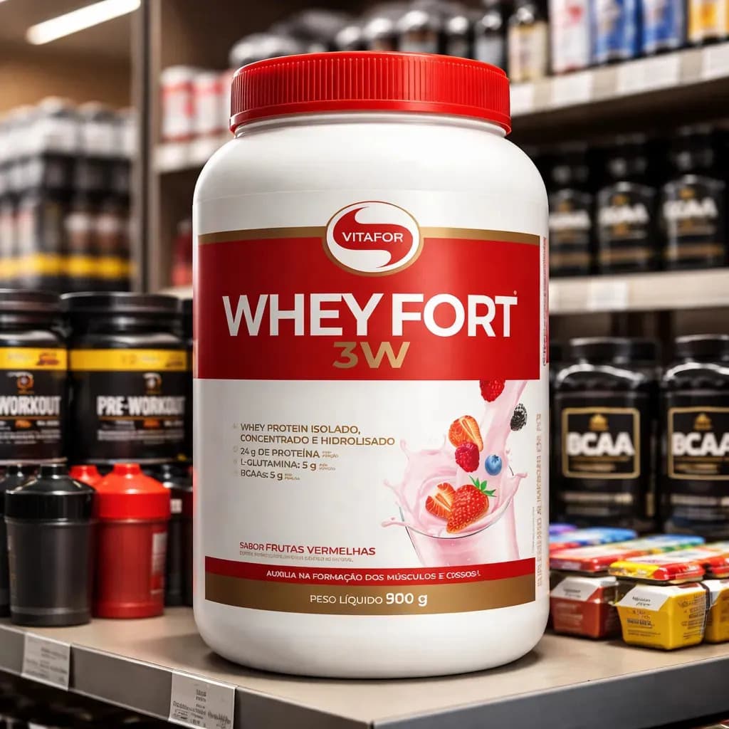 Suplemento Alimentar Whey Fort 3W Sabor Frutas Vermelhas 900g Vitafor — imagem 4