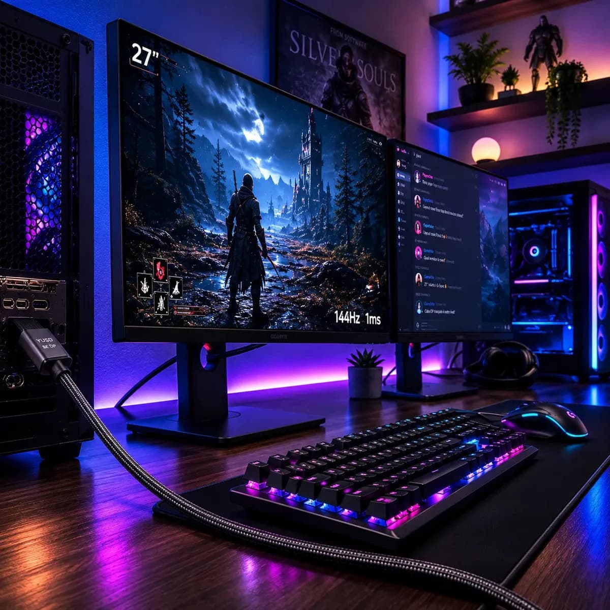Cabo Displayport 1.4 8k 4k Reforçado 2 Metros Hdr 60hz 240hz Compatível G-sync Freesync Conector Ouro Monitor Gamer Áudio Imersivo Hdr Imersivo - Yuso — imagem 5