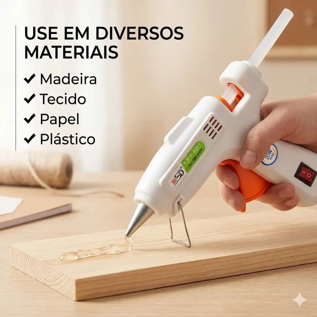 Pistola de Cola Quente 20W Bico Fino Bivolt com 5 Bastões 7mm Niadri Imports — imagem 3