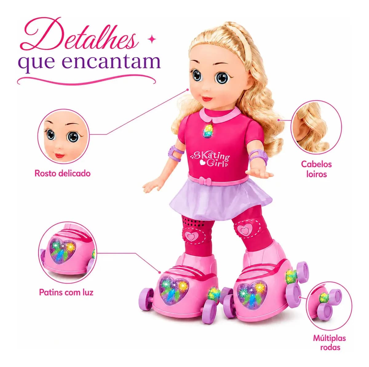 Boneca Patinadora Robô Luz Led Anda Canta Dança Skating Girl Patins Luzes Brinquedo Criança Infantil Menina Kizumba — imagem 3