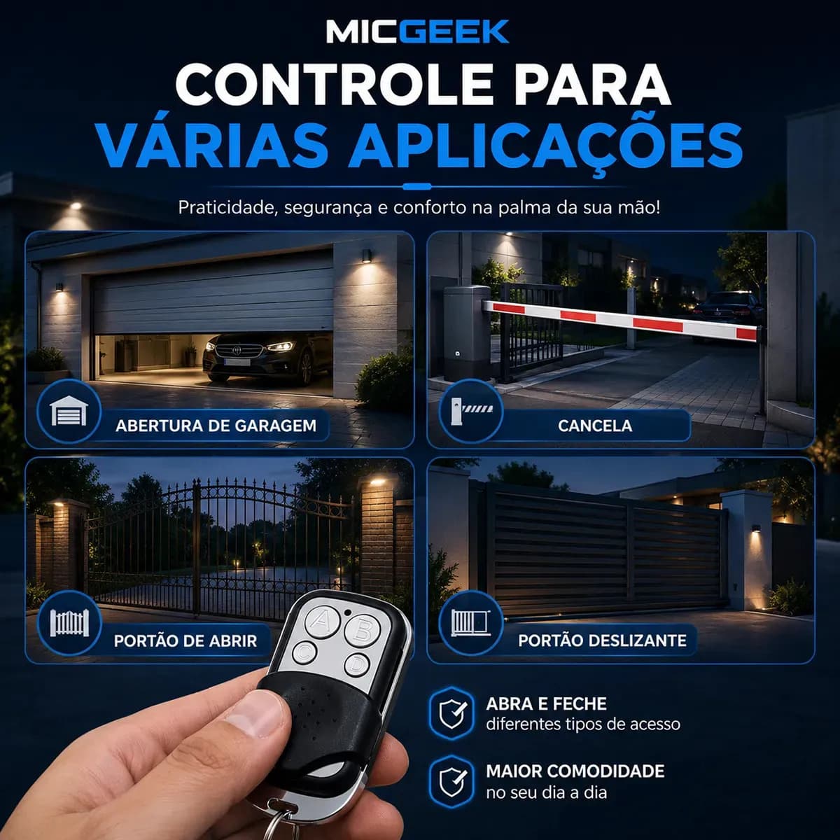 Kit 3 Controle Remoto Universal 4 Botões Para Portão Eletrônico Automatico Alarme Cerca Elétrica 433mhz Micgeek — imagem 4