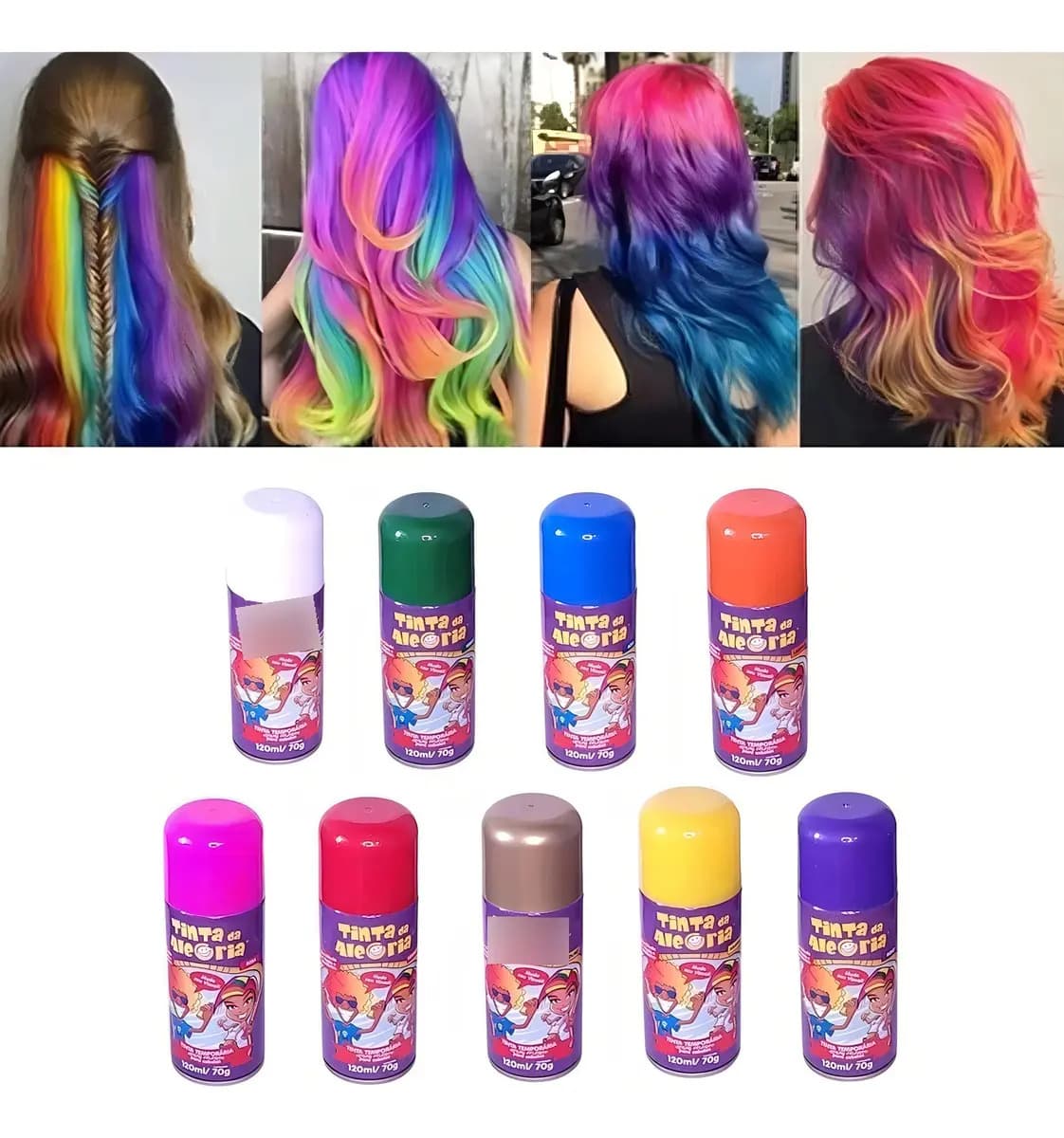 Tinta Spray Carnaval Festa Cabelo Temporária Rosa 150ml Colorida Lavável — imagem 2