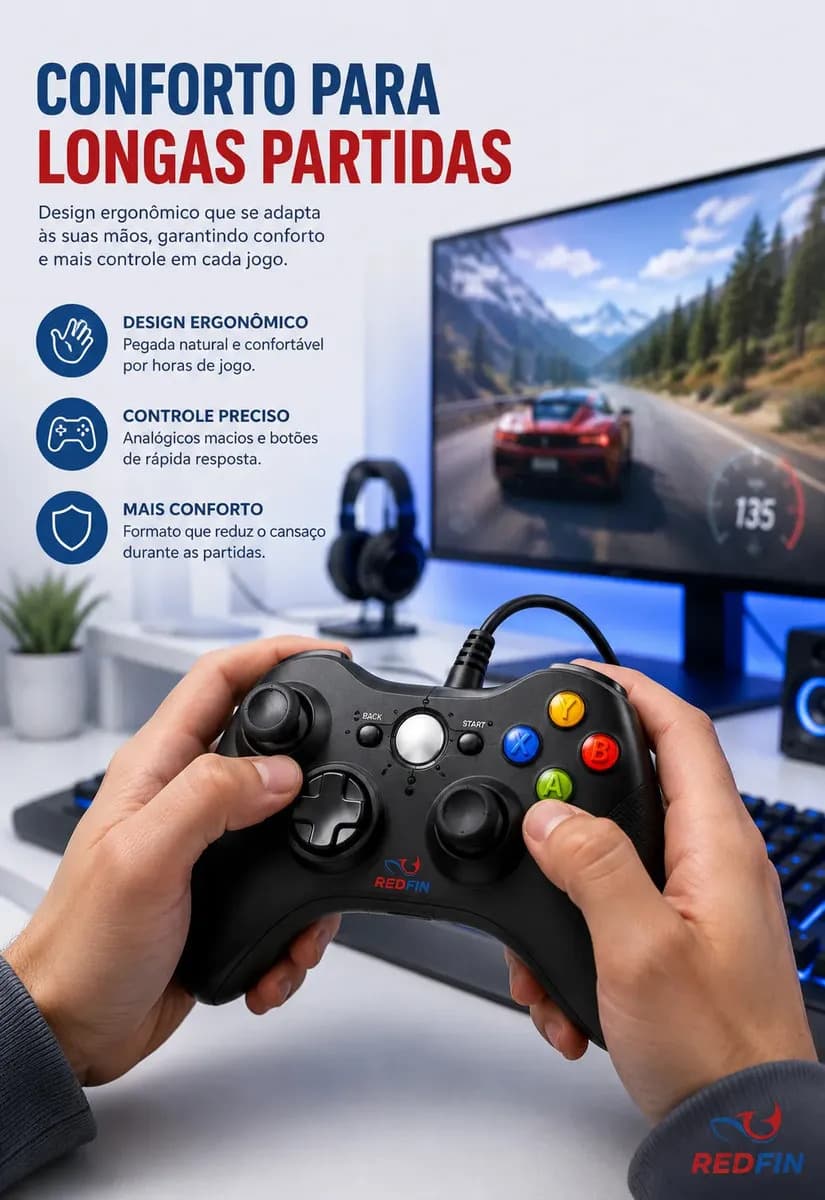 Controle Para Xbox 360 Com Fio USB Joystick Manete Gamepad Controle PC Gamer Para Computador Windows Steam Game Pass Android Gamepass TV Vibração Analógico Ergo — imagem 4