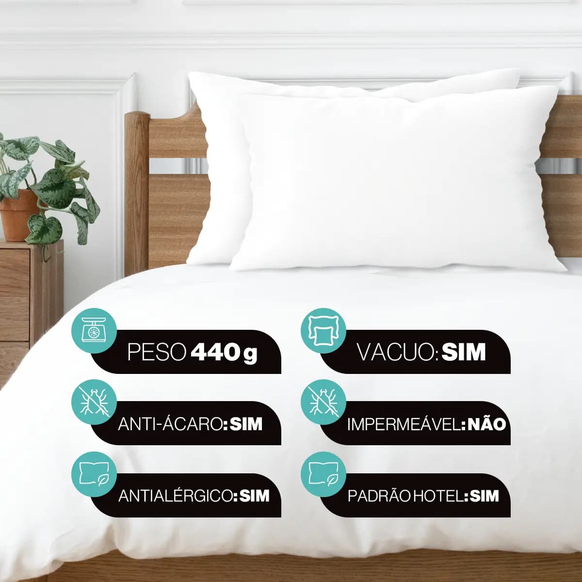 Kit 2 Travesseiros 70x50 Antialérgico Lavável Fibra Siliconada Toque de Pluma de Ganso Oaktex Cor Branco — imagem 2