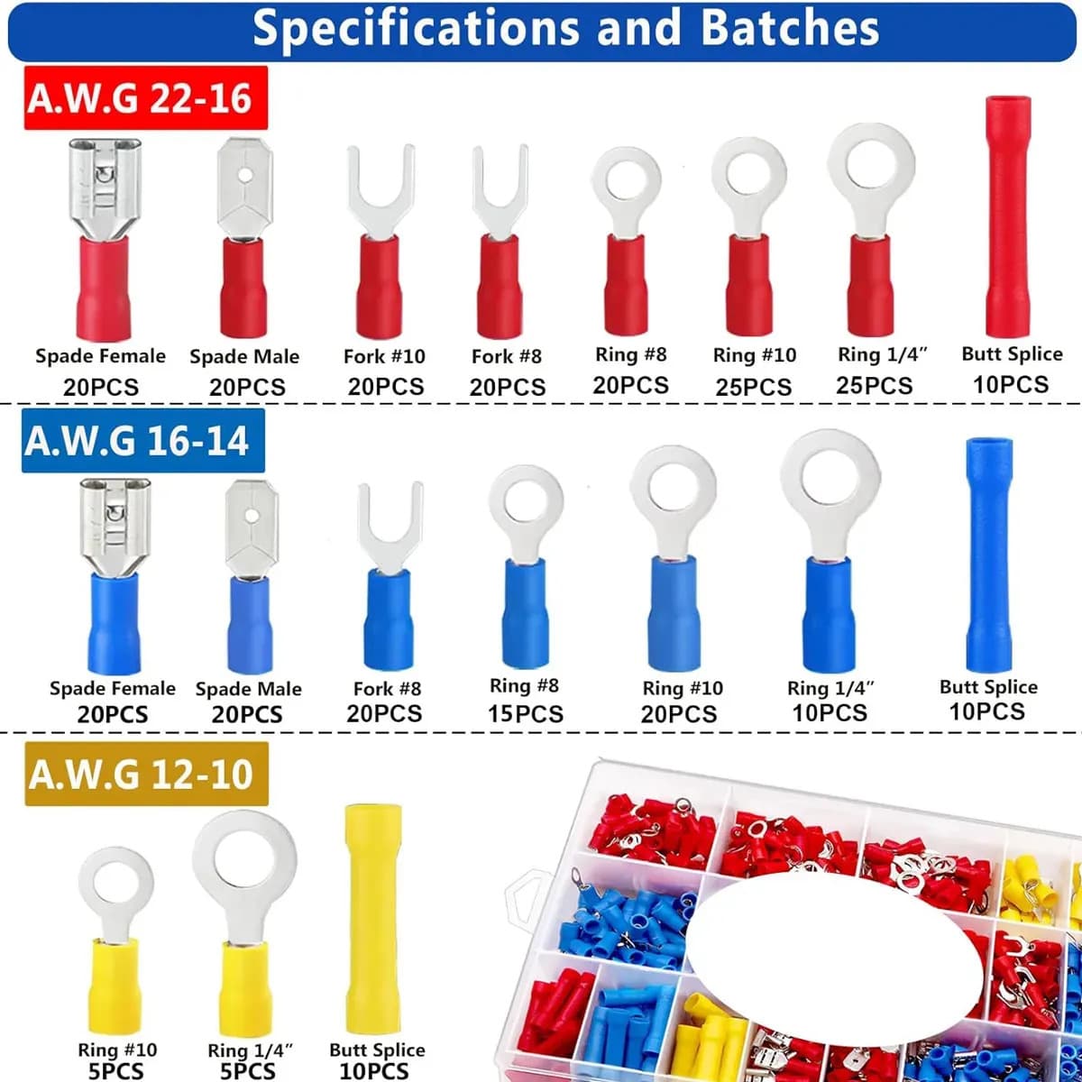 Kit 295 Terminais Elétricos Conectores Pré-isolado Conector Emenda Chicote Crimpar forquilha Olhal Garfo Luva Faston Automotivo Variados Macho Fêmea Com Caixa O — imagem 5