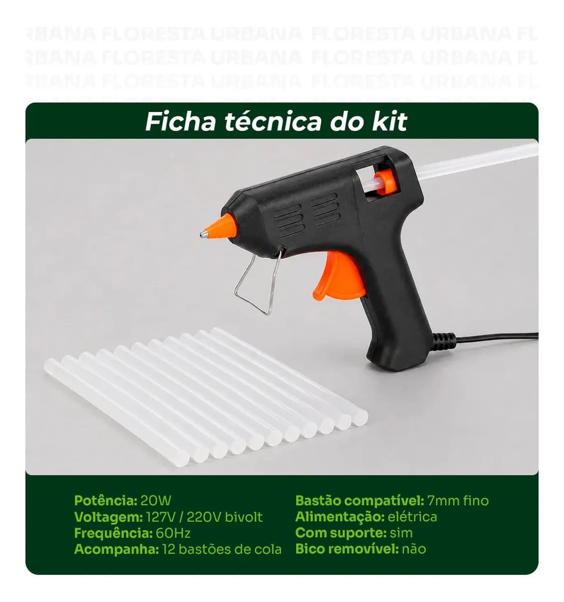 Kit Revolver Pistola de Cola quente + 12 Bastões de Cola Bico Fino Fácil Aplicação 20w Decoração Festa Artesanato - Floresta Urbana — imagem 6