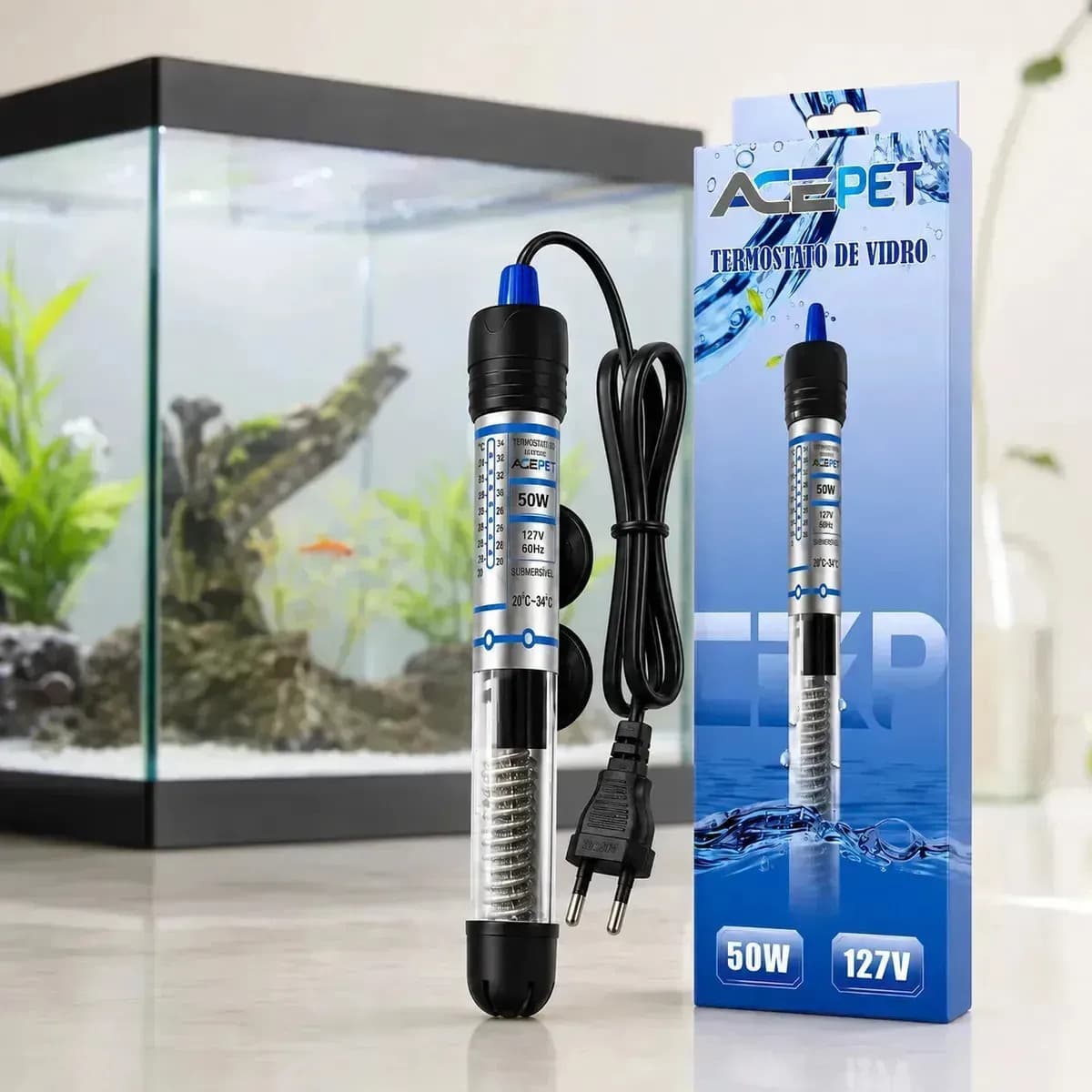 Termostato Aquecedor Ace Pet 50W Submersível para Aquário até 45 Litros com Controle de Temperatura e Aquecimento da Água — imagem 6