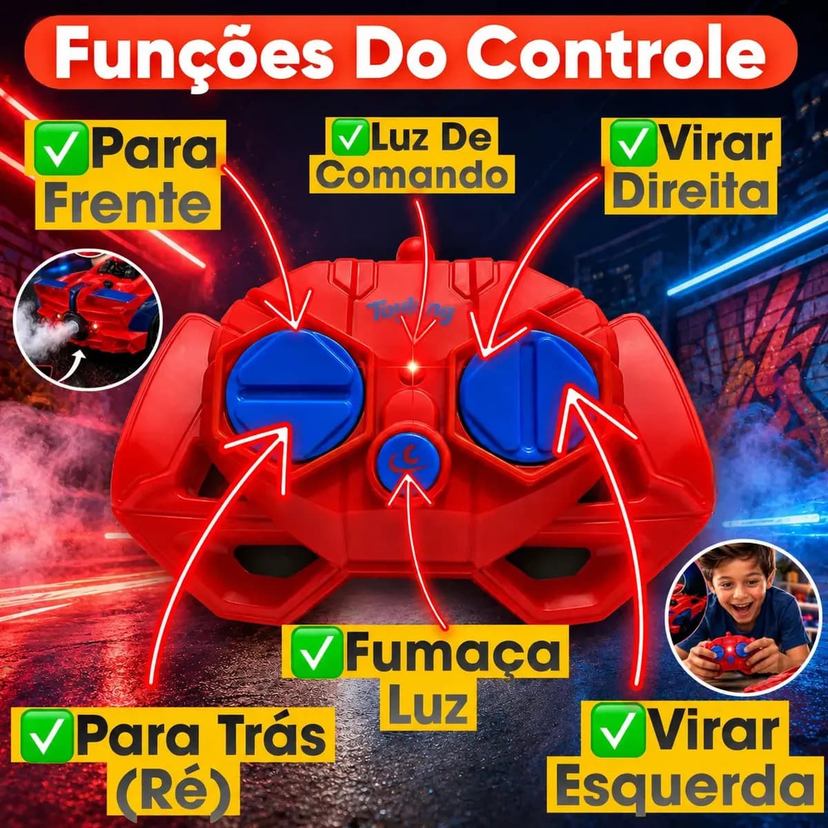 Carrinho de Controle Remoto Homem Aranha c/ Fumaça e Luz LED — imagem 6