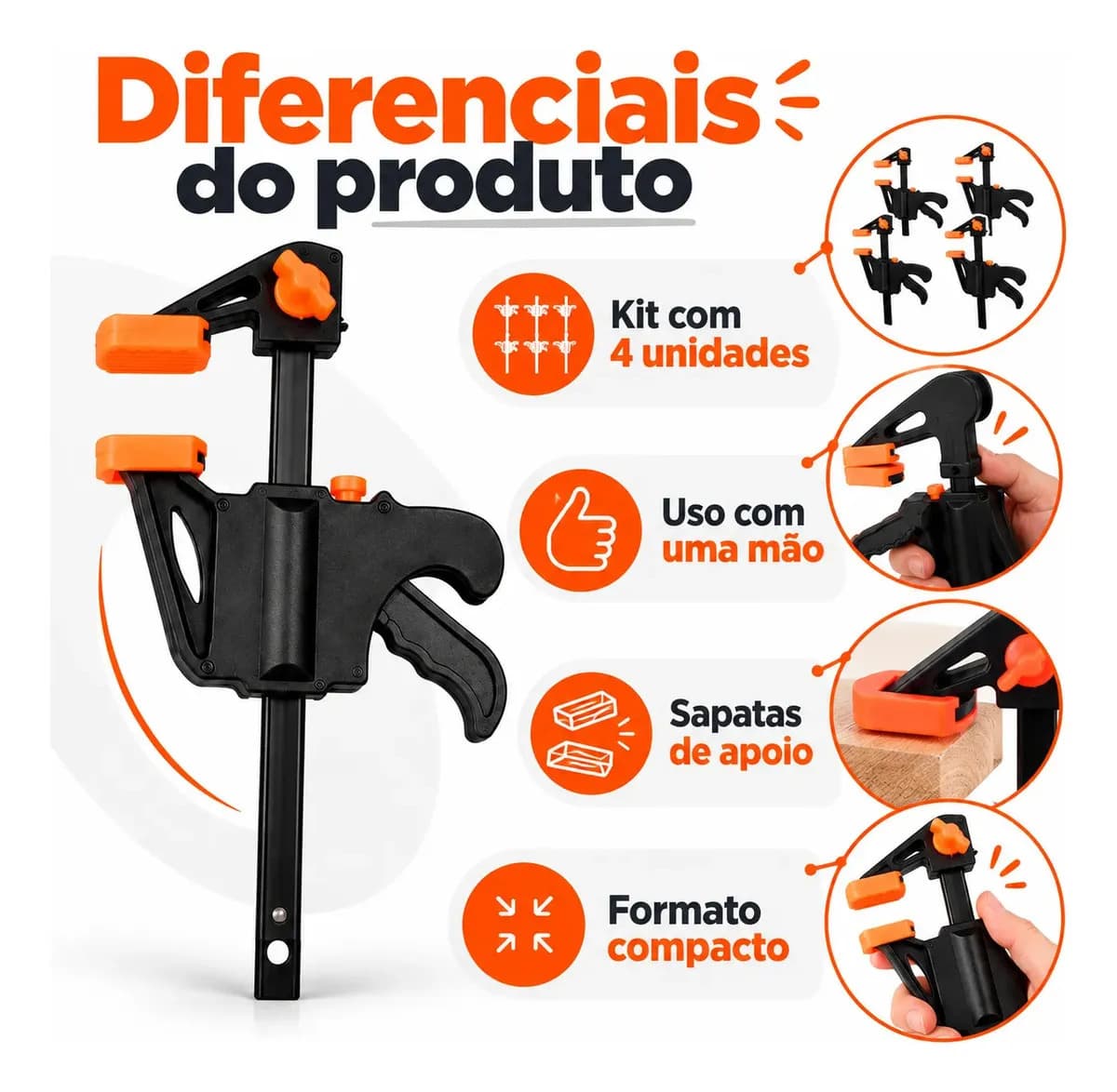 Grampo Sargento De Aperto Rápido Marceneiro 4 Peças Lorben — imagem 4