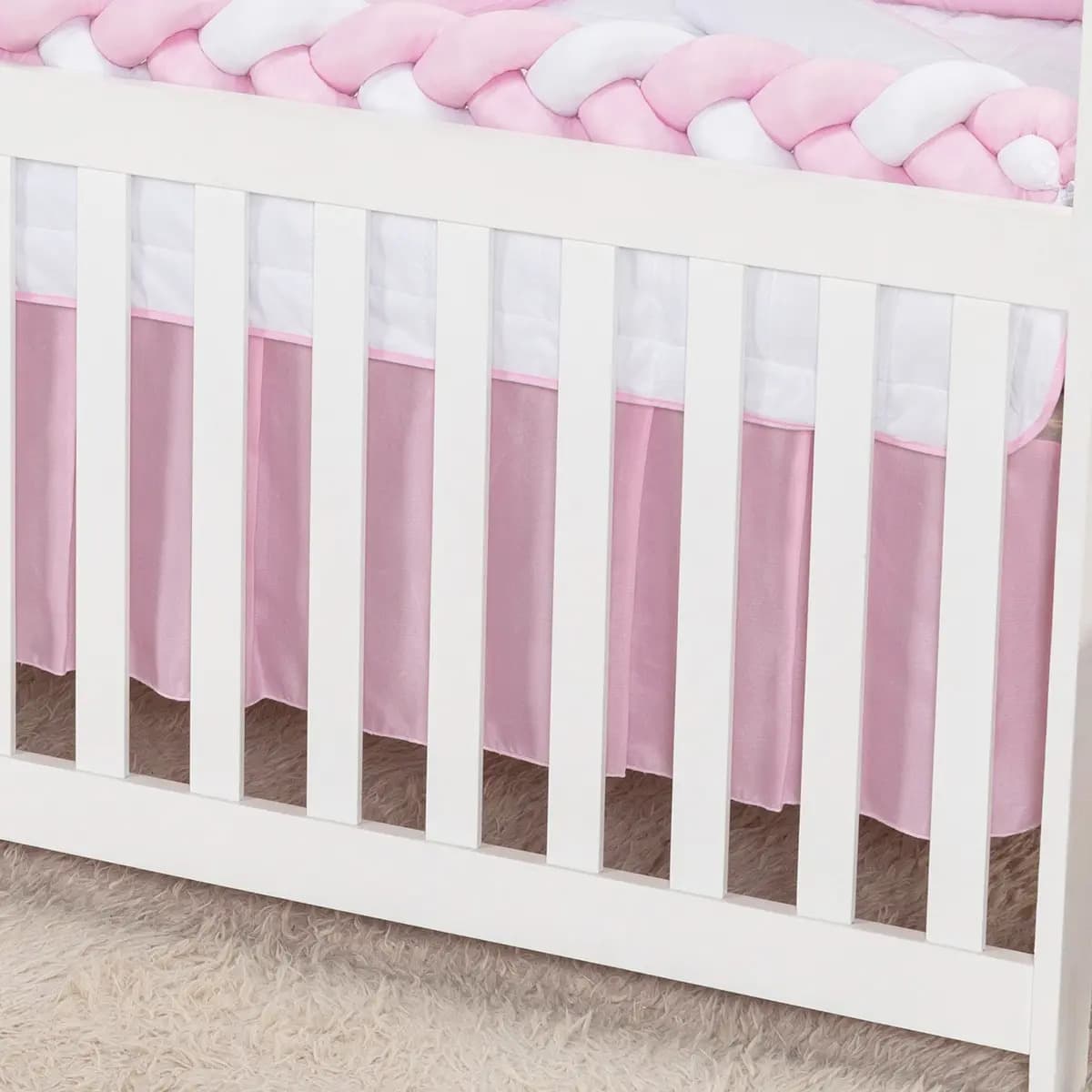 Kit Berço Menina Menino Protetor Trança Com Saia 6 Peças Cor Elefantinho Rosa — imagem 4