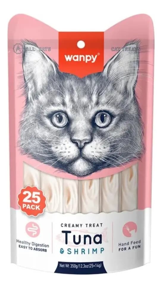 Petisco Gato Wanpy Creamy Atum Camarão 350g 25 Und 14g Cada