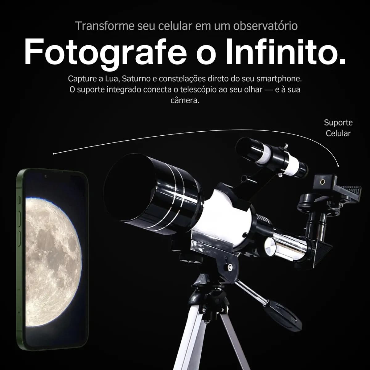 Telescópio Refrator F30070m 70mm Apertura 300mm Tripé Profissional Para Céu Noturno Lua Planetas Nebulosas Ideal Iniciantes Astronomia Óptica Multiplada Observa — imagem 2