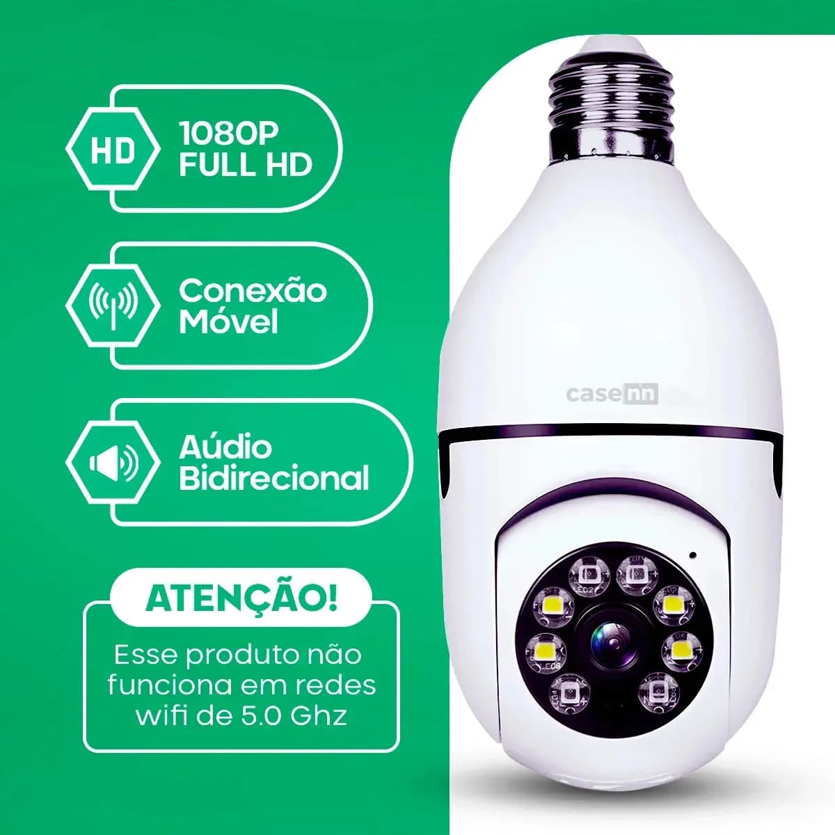 Câmera Lampada De segurança Casenn Ip Wifi Com Visão Noturna Interna Externa App Yoouse Espiã 360o Cor Branco — imagem 5