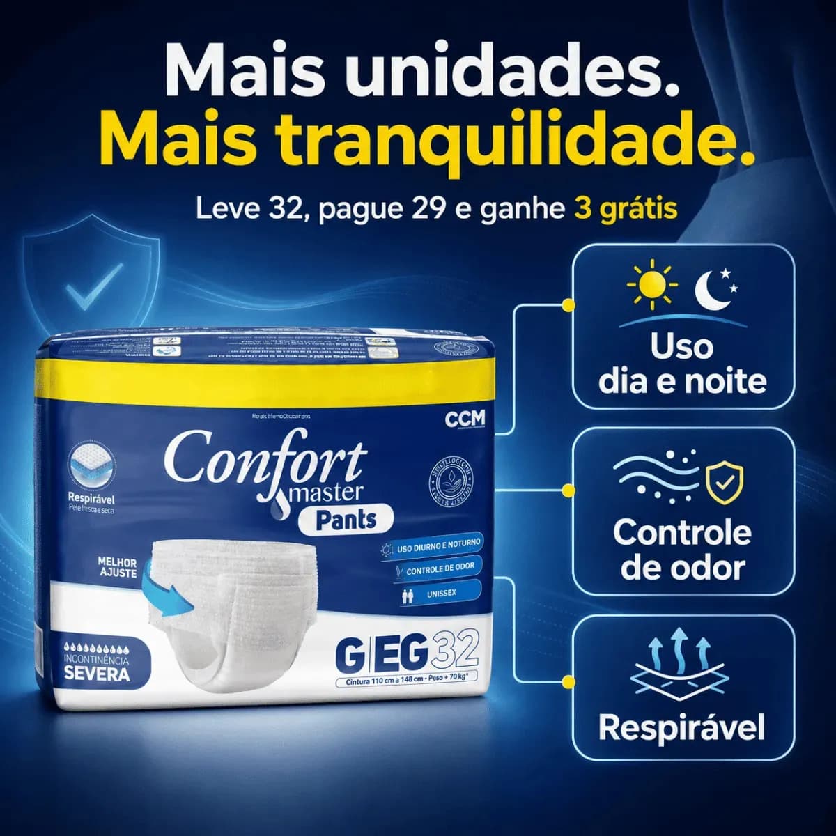 Fralda Geriátrica Pants ConfortMaster Noturna Severa G/EG x 32 un — imagem 2