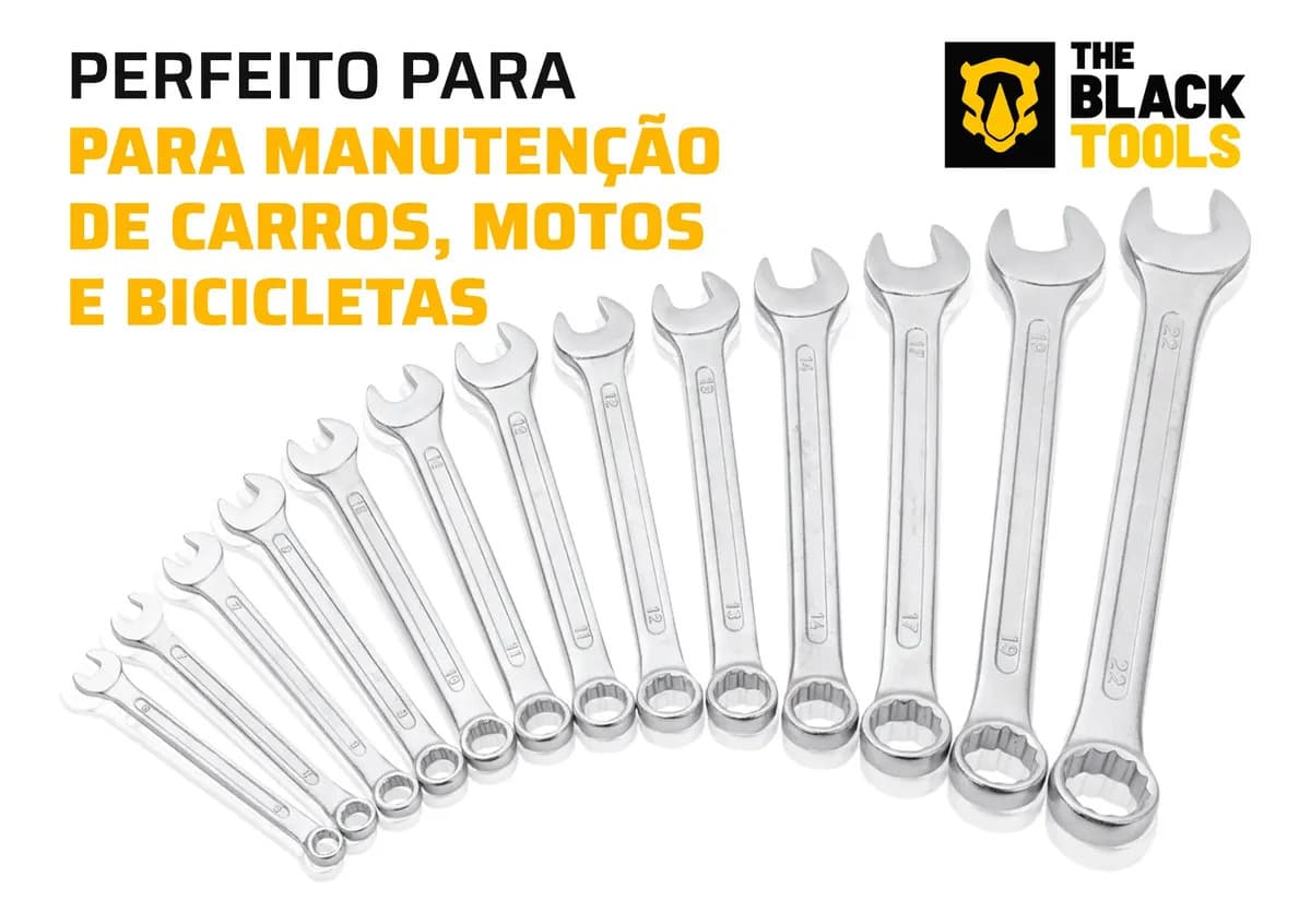Jogo De Chave Boca E Estrela Combinada 12 Pçs Aço 6-22 Mm Cromada Profissional Tkch12 The Black Tools — imagem 5