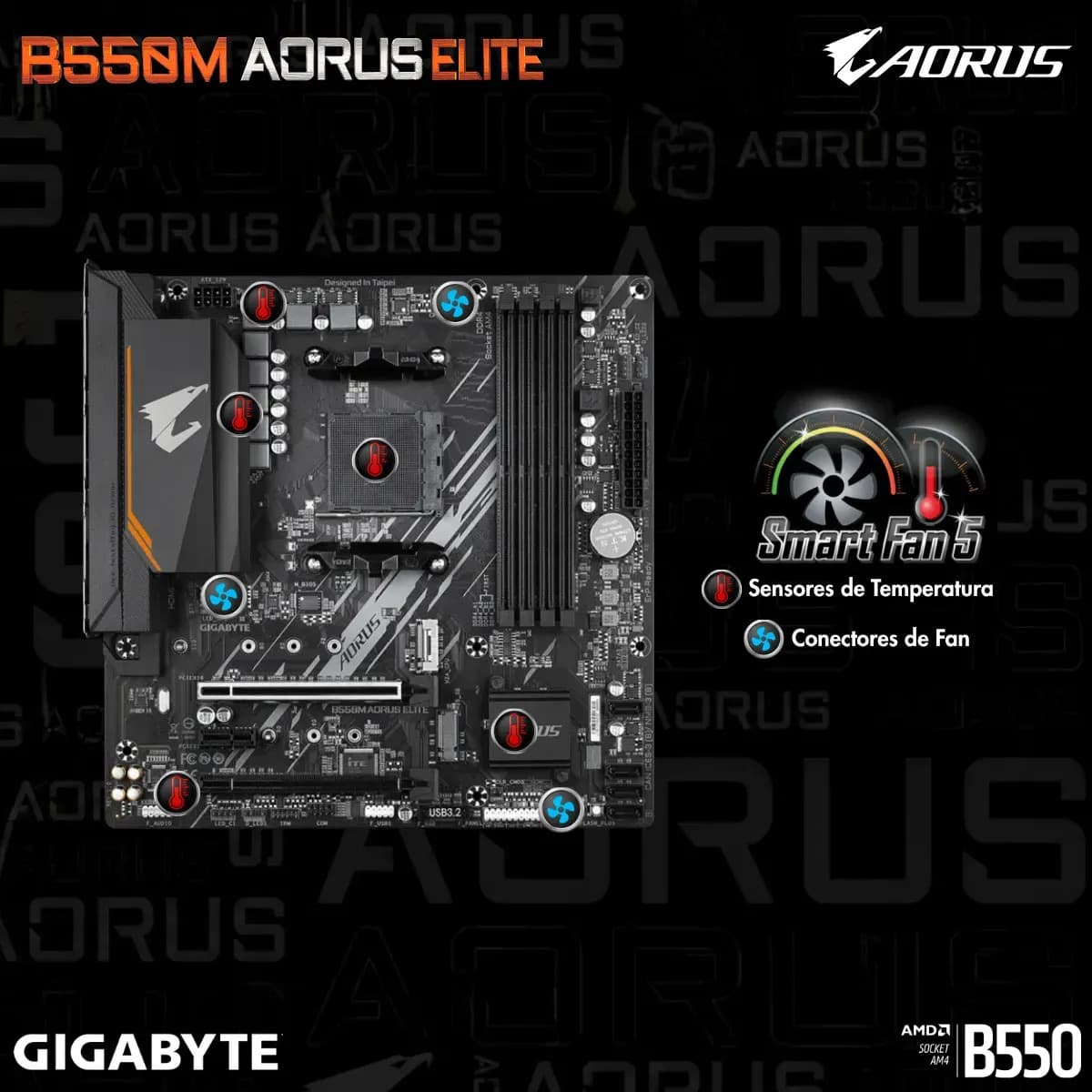 Placa Mae Gigabyte B550m Aorus Elite Am4 Ddr4 Hdmi M-atx Cor Preto — imagem 3