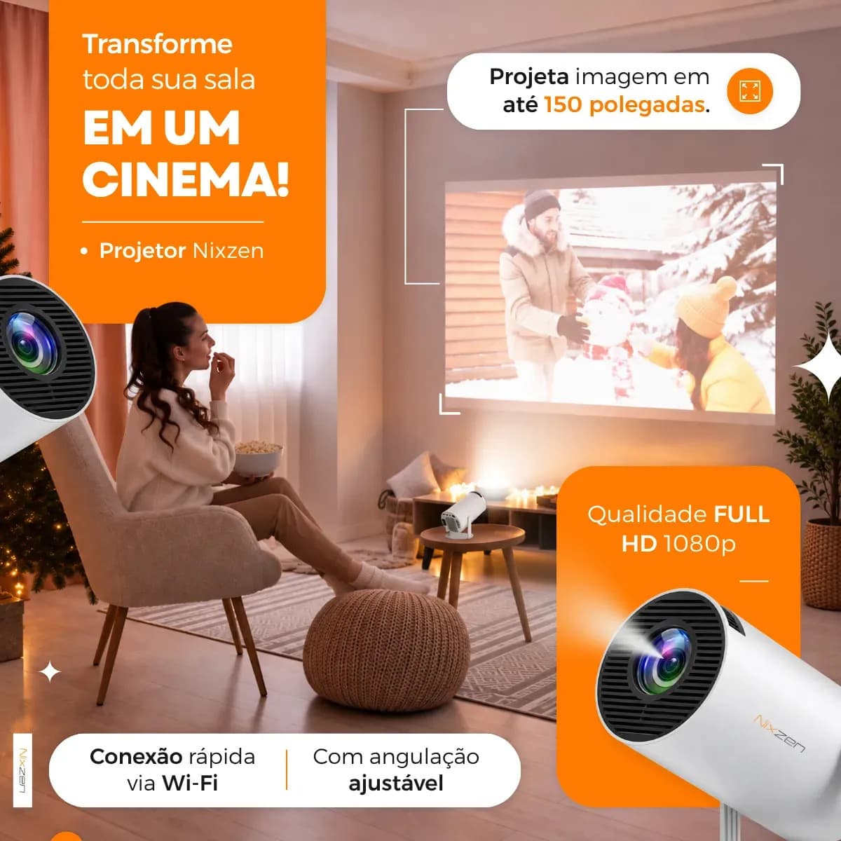 Projetor Portátil Mini HY300 4k Full HD 1080p Smart Tv Android 11.0 Wi-Fi Bluetooth Home Theater Cinema Em Casa TV Imagem Nítida Som Potente Alta Resolução Com  — imagem 2