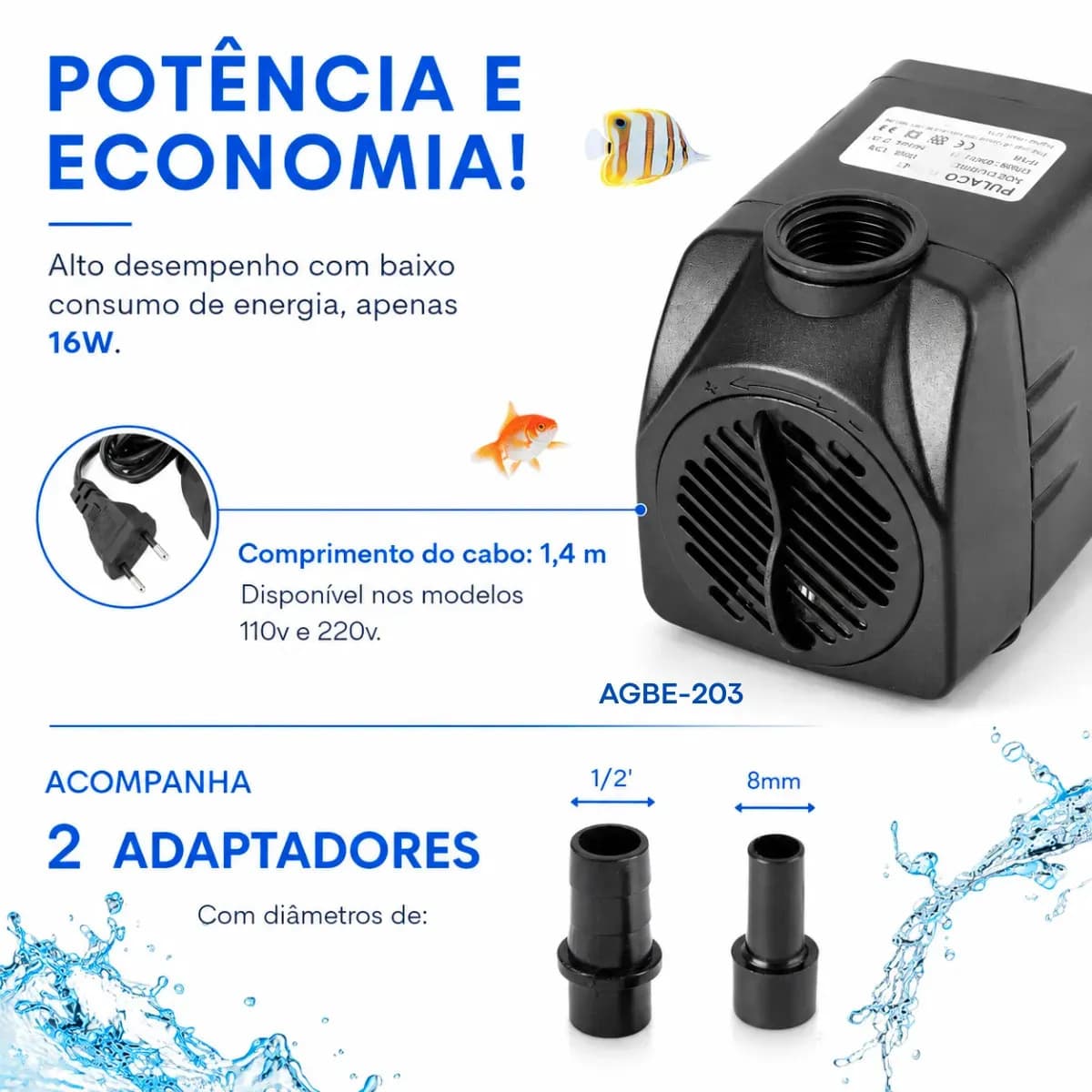 Bomba Submersa 1000 L/h Para Aquário Peixes Lagos Fontes Cascatas Chafariz Hidroponia Sump Elevação 1,5m Coluna D'água Bombinha De Água Silenciosa Climatizador  — imagem 5
