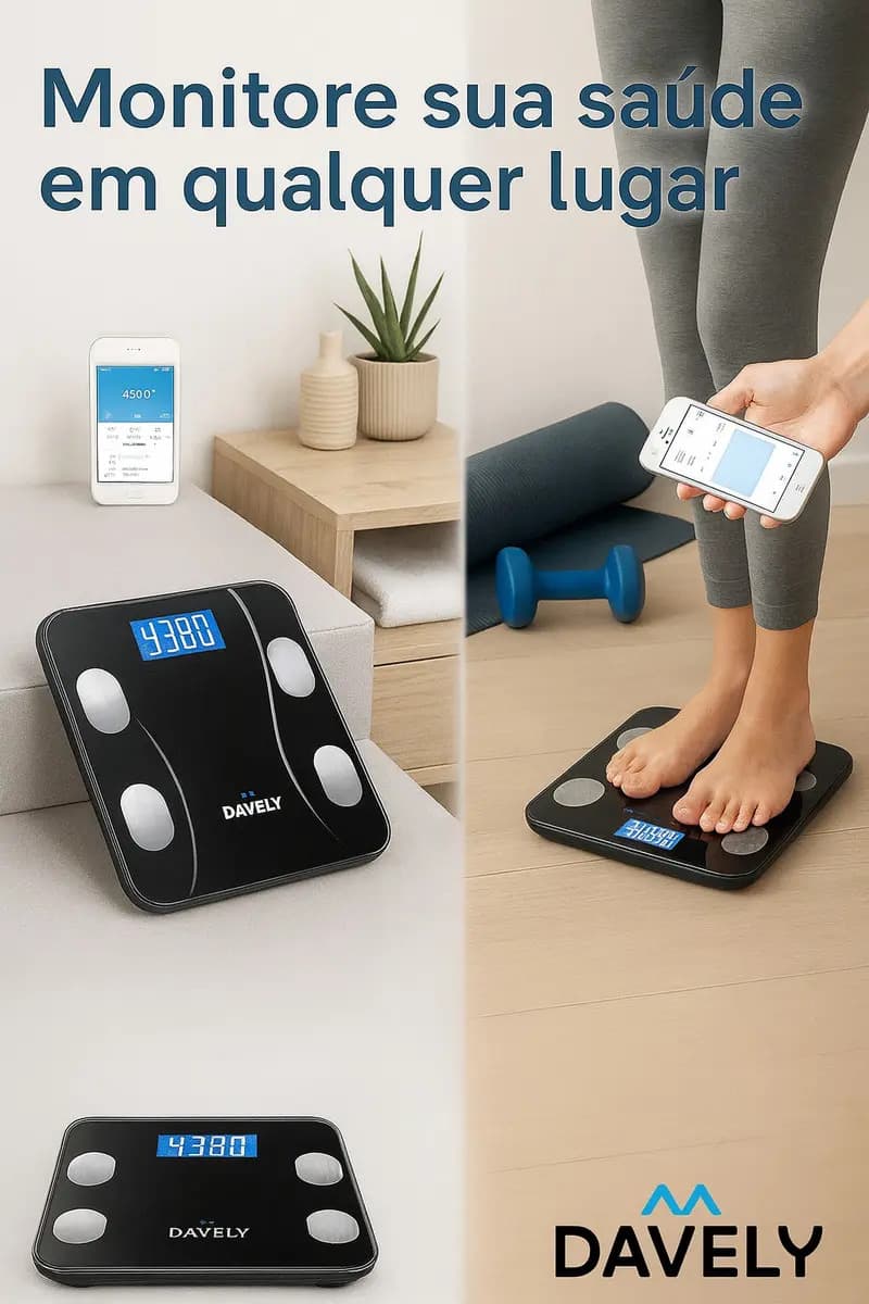 Balança Digital Bioimpedância Bluetooth Corporal Aparelho Alta Capacidade Balança De Banheiro Academia App Para Android E Para Ios Cor Preto Marca Davely — imagem 5