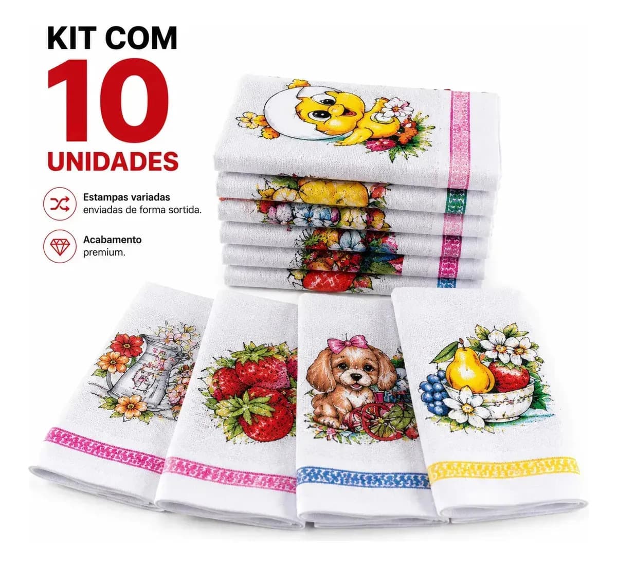 Kit Com 10 Panos De Prato De Algodão Estampado Grande Para Cozinha E Limpeza — imagem 2